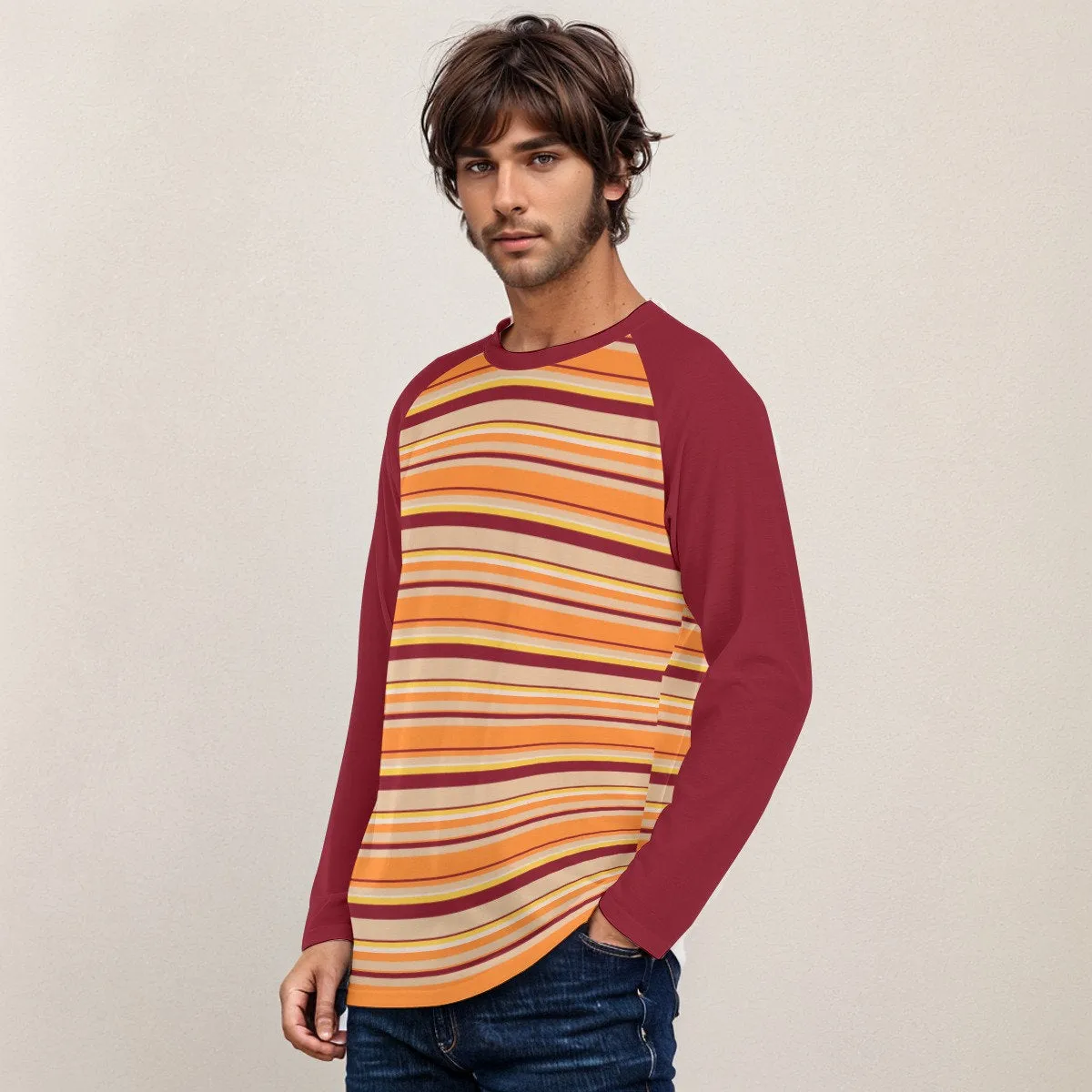 70s Style Shirt Men, 70s clothing style, Maroon Orange stripe Shirt, Vintage 70s shirt style,Retro Shirt Men, Stripe Shirt Men, Stripe Top
