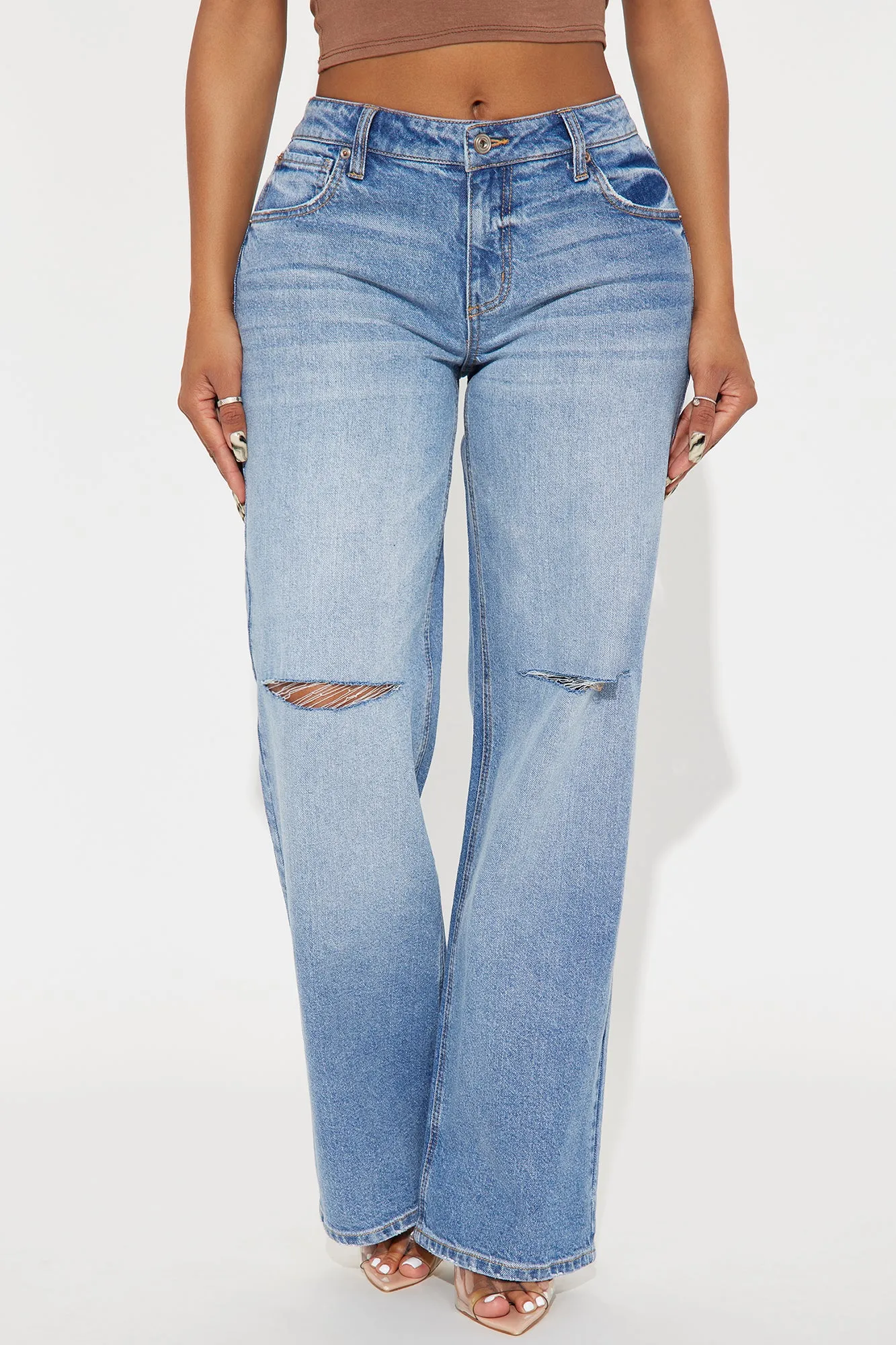 Alvie Ripped Straight Leg Jeans - Medium Wash