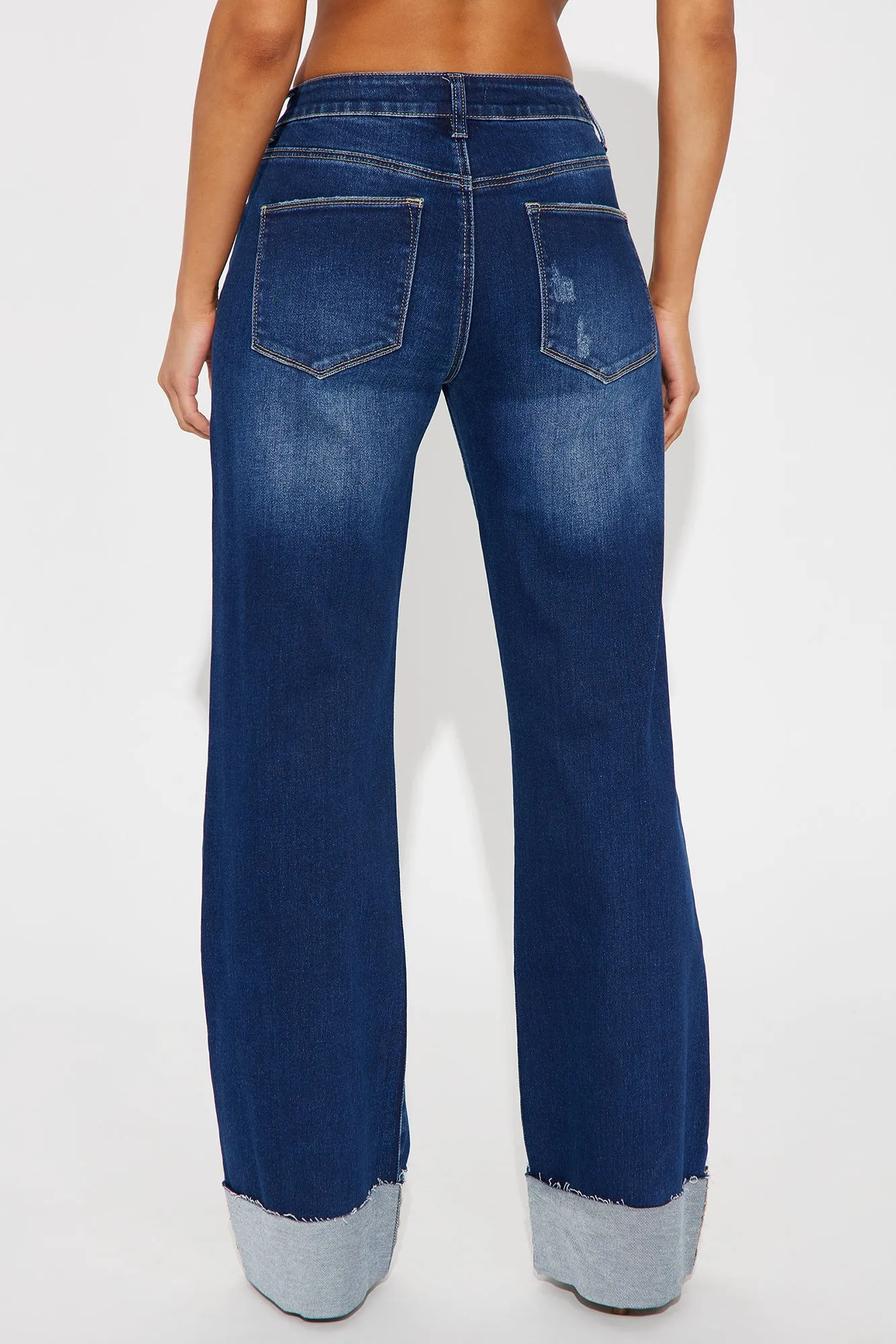 Azura Low Rise Cuffed Wide Leg Jeans - Dark Wash