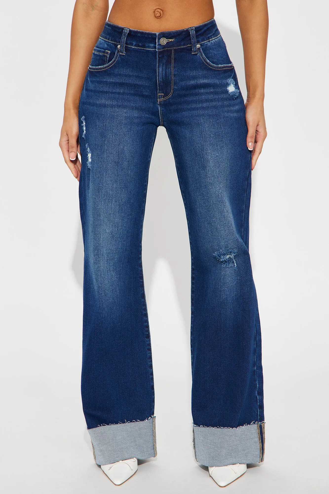 Azura Low Rise Cuffed Wide Leg Jeans - Dark Wash