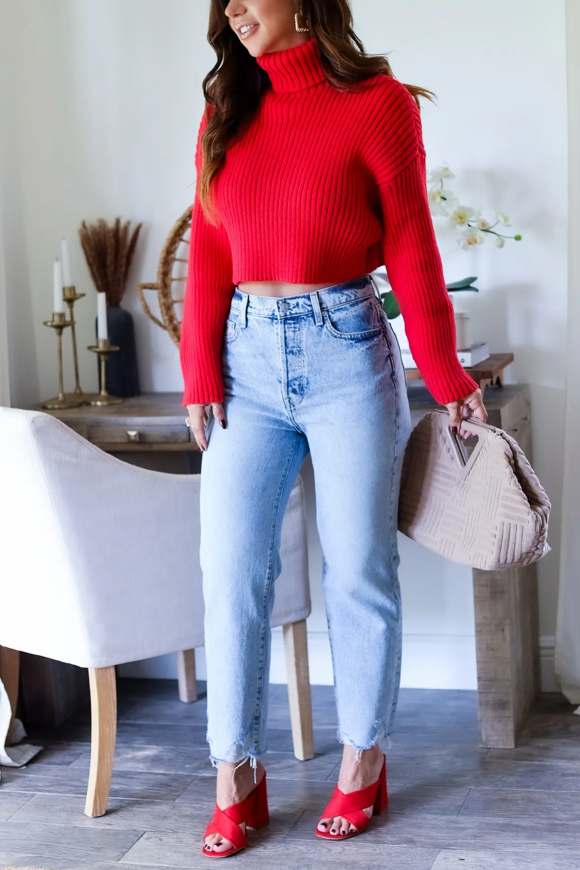 Cassie High Rise Distress Hem Jeans