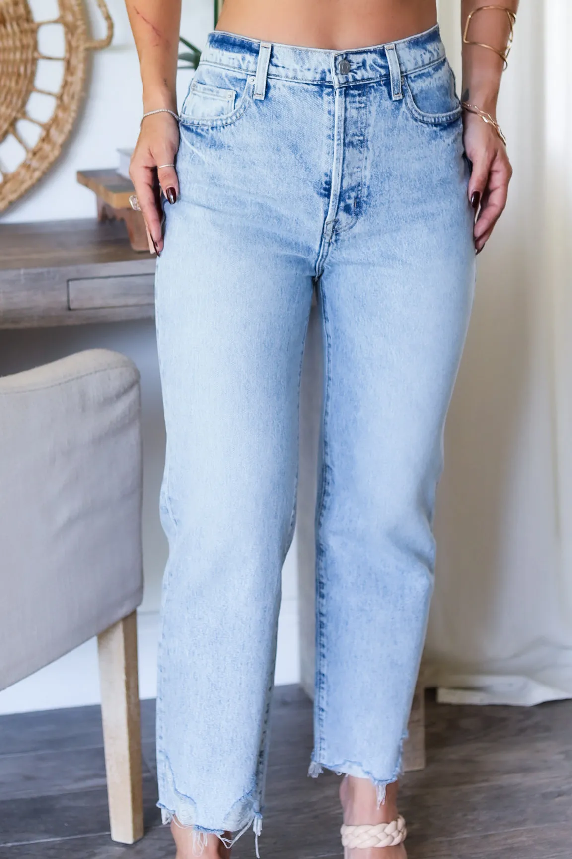Cassie High Rise Distress Hem Jeans