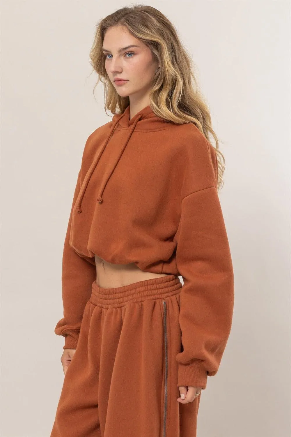 Cropped Hoodie US HYFVE Bubble Hem Long Sleeve