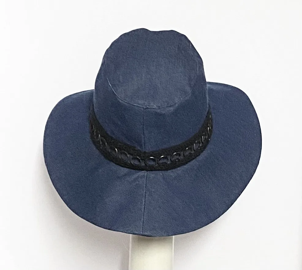 Denim Wide Brim Hat Black Band