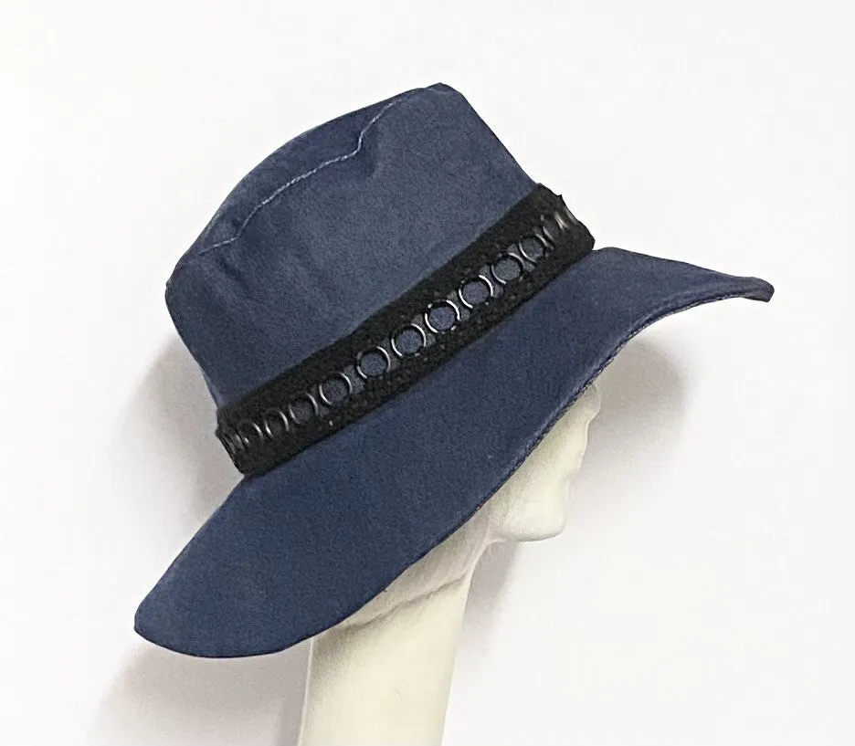 Denim Wide Brim Hat Black Band