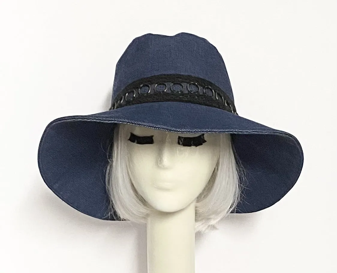 Denim Wide Brim Hat Black Band