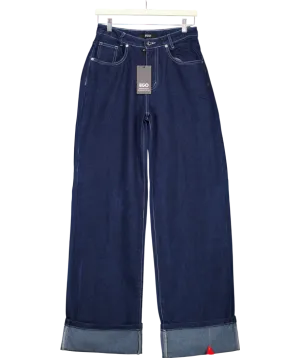 EGO Low Rise Turn Up Hem Wide Leg Jeans In Dark Blue Denim UK 8
