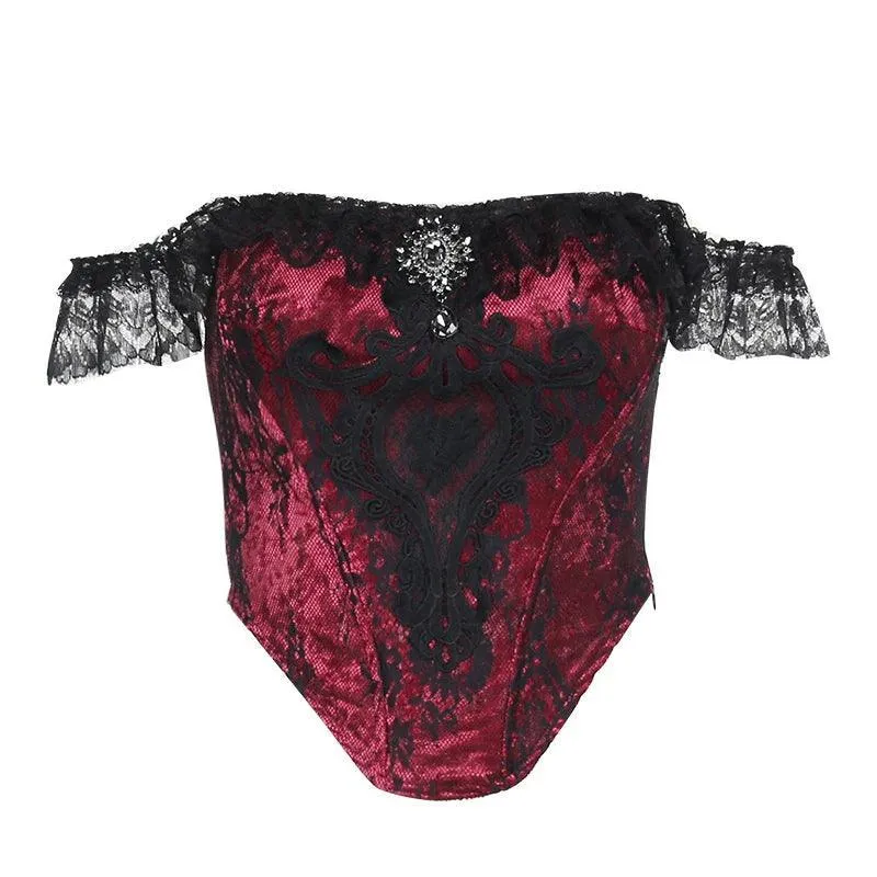 Gothic Cross Print Lace Trim Crop Top: Edgy Corset Tank Fashion