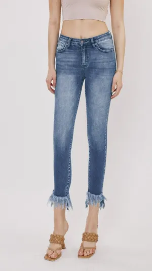 High Rise Hem Detail Ankle Skinny