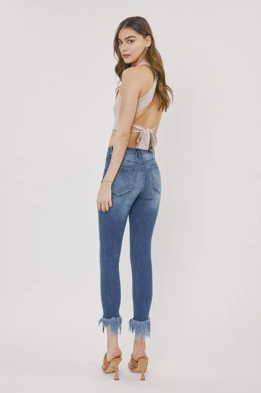 High Rise Hem Detail Ankle Skinny