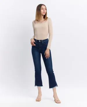 High Rise Step W Raw Hem Crop Flare Jeans