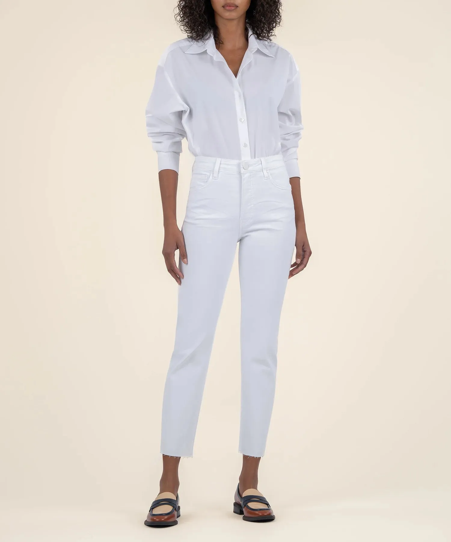 KUT: Rachael High Rise Mom Jean- Optic White