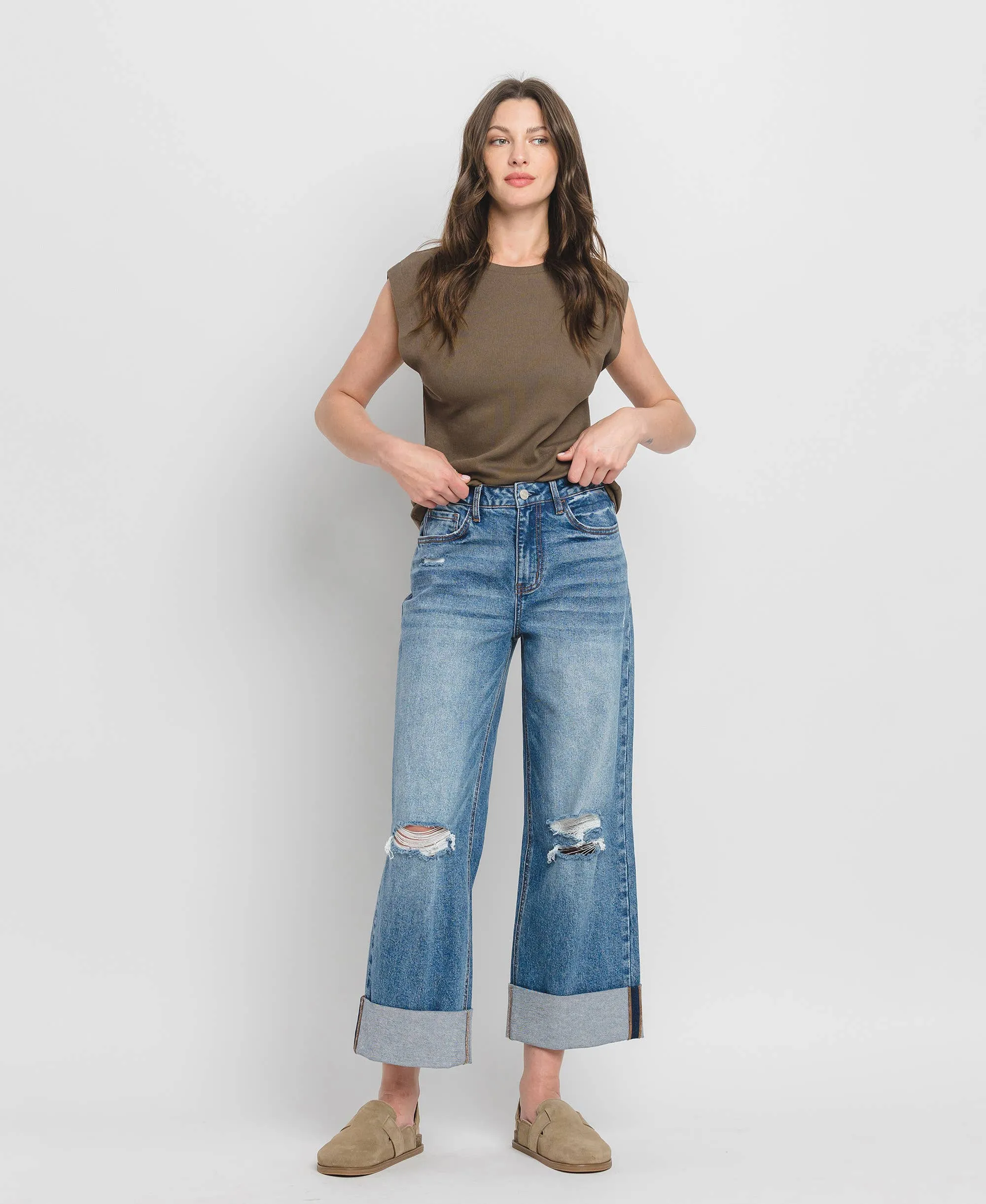 Lovervet Super High Rise Double Cuffed Baggy Wide Leg Jean