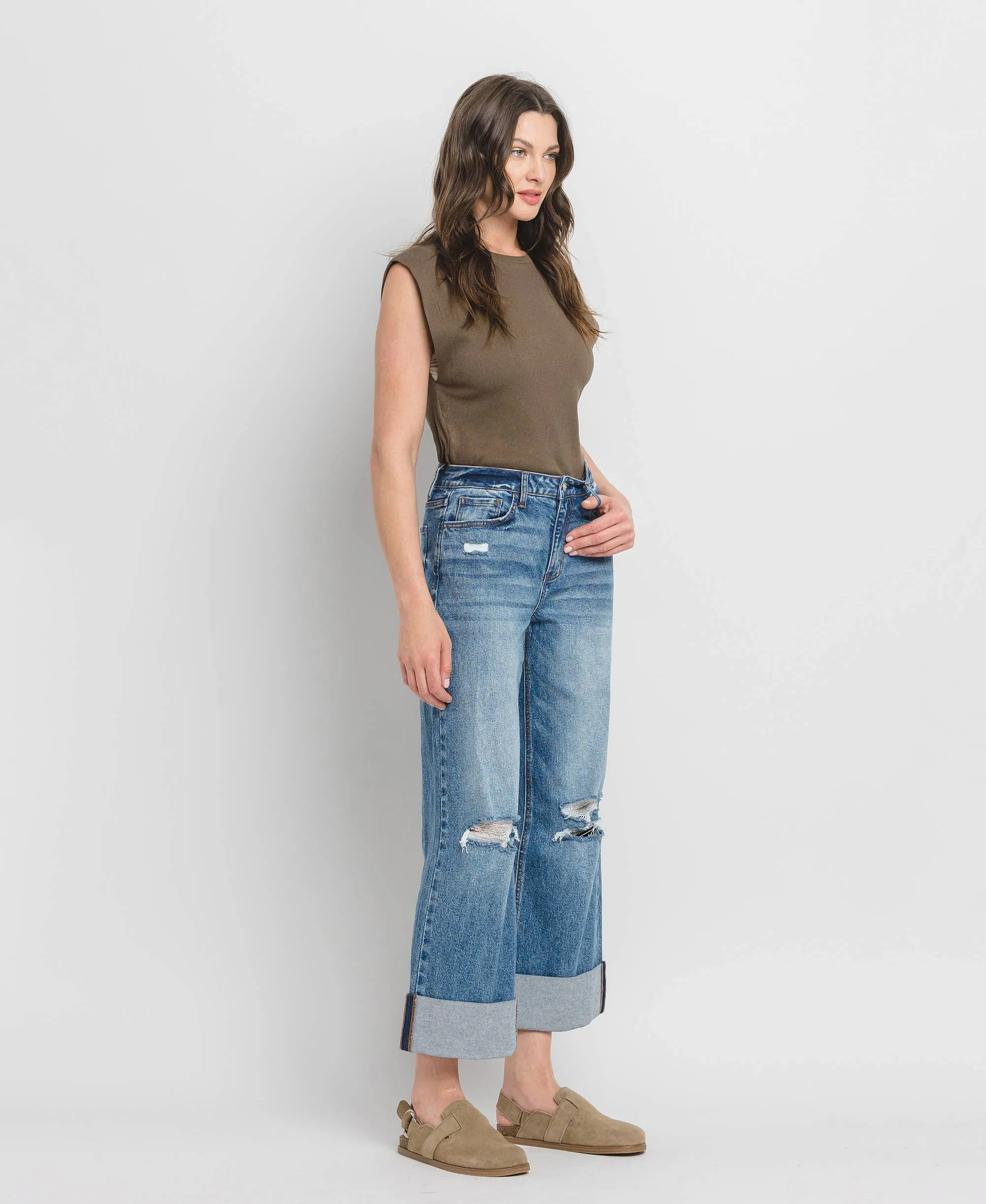 Lovervet Super High Rise Double Cuffed Baggy Wide Leg Jean