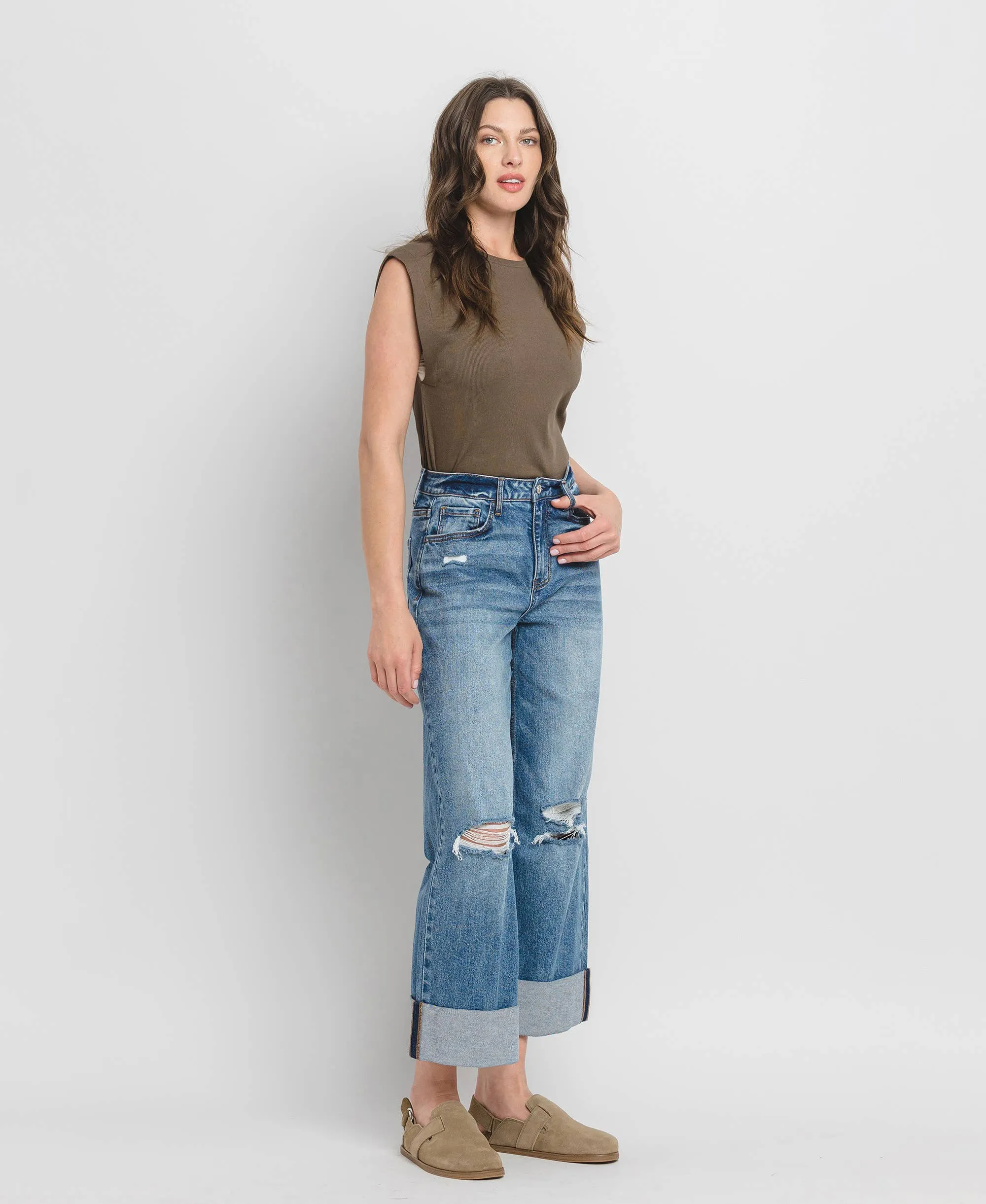 Lovervet Super High Rise Double Cuffed Baggy Wide Leg Jean
