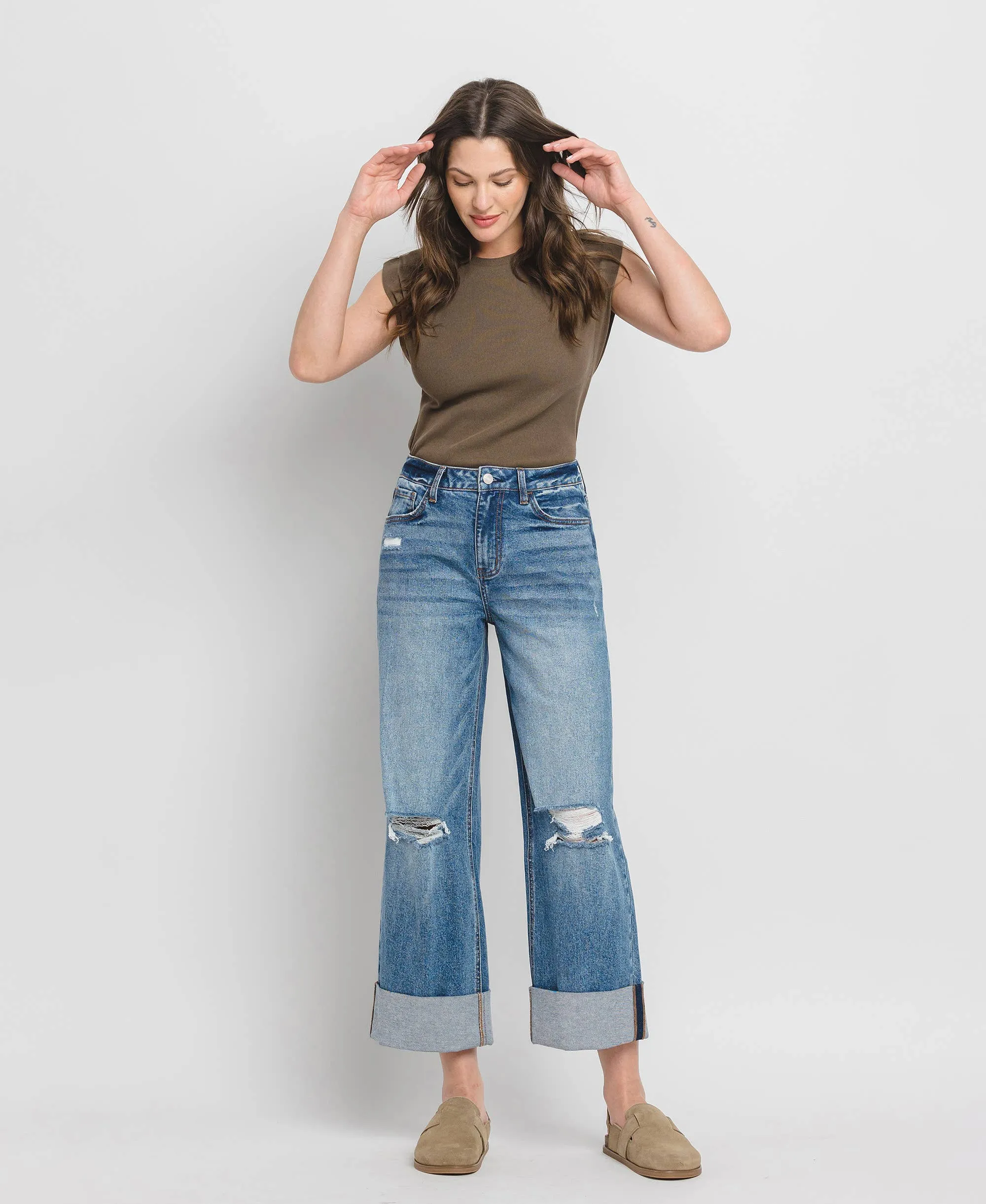 Lovervet Super High Rise Double Cuffed Baggy Wide Leg Jean