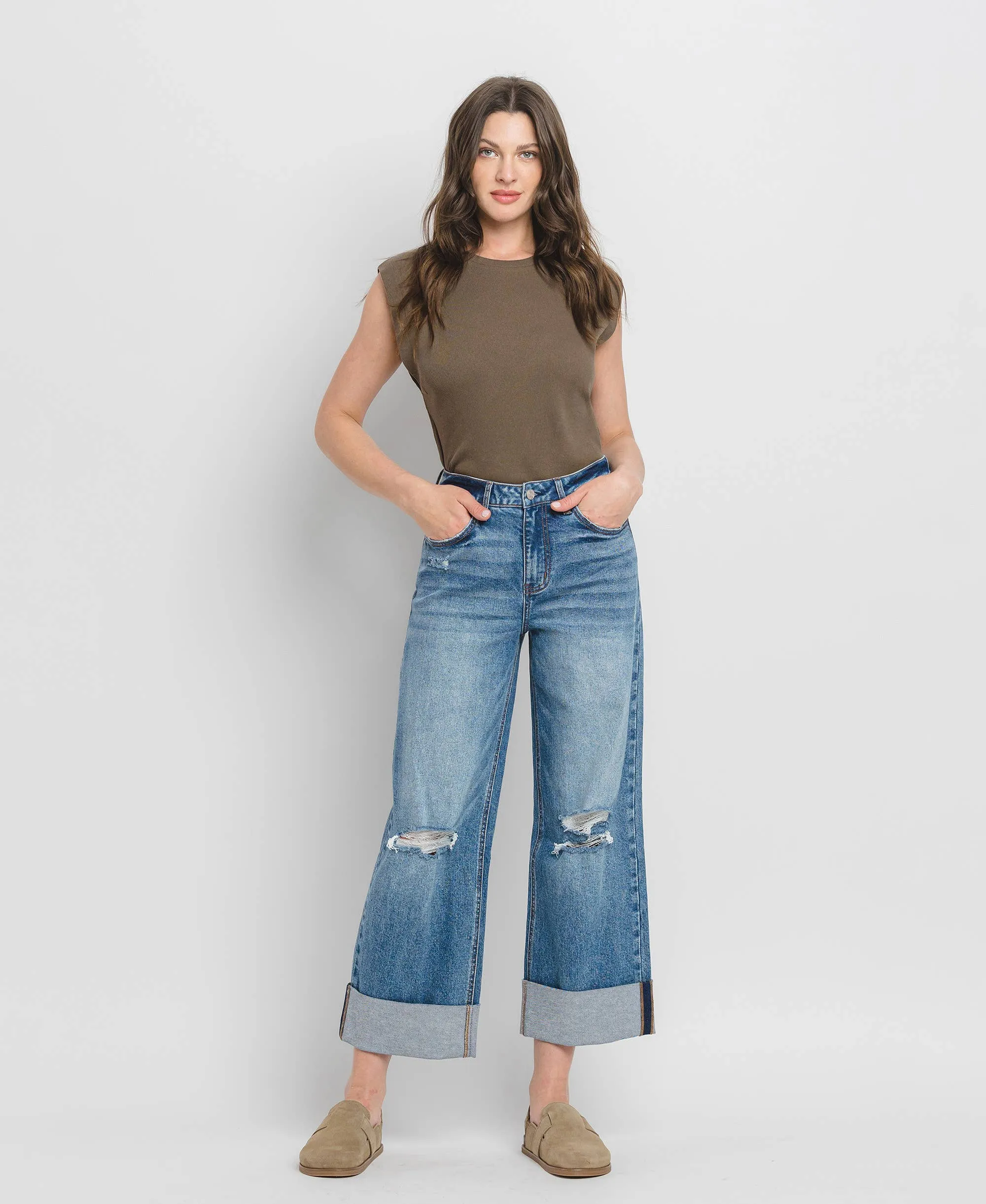 Lovervet Super High Rise Double Cuffed Baggy Wide Leg Jean