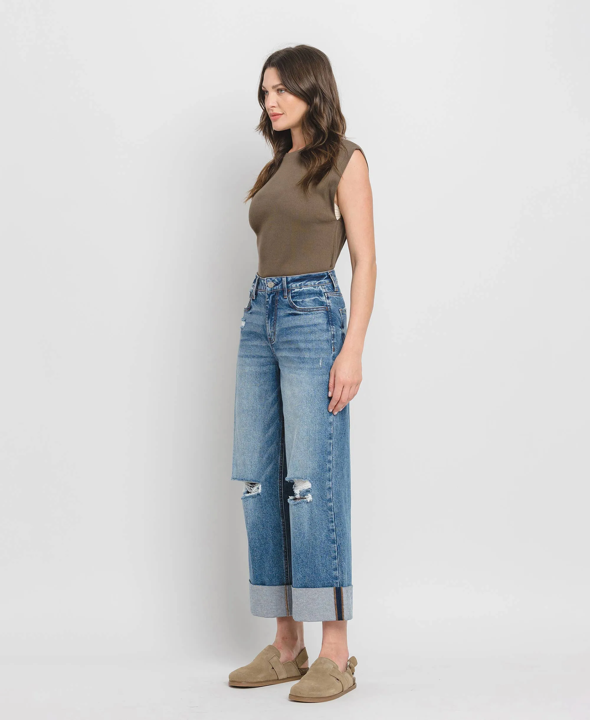 Lovervet Super High Rise Double Cuffed Baggy Wide Leg Jean