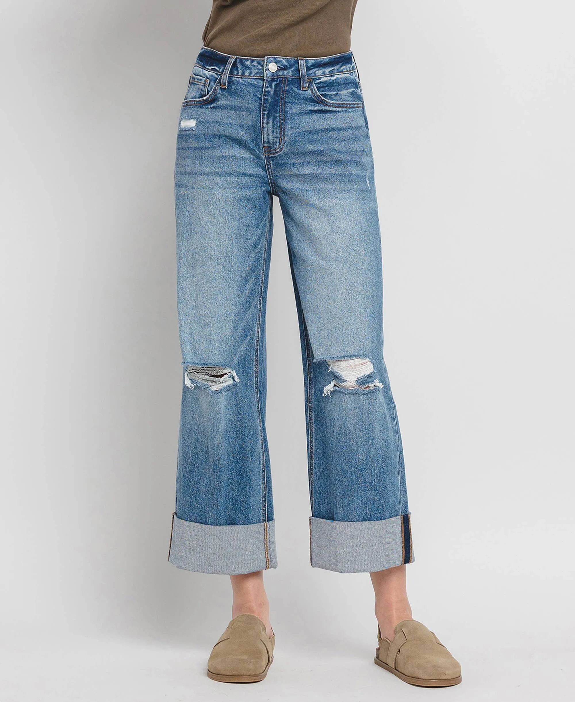 Lovervet Super High Rise Double Cuffed Baggy Wide Leg Jean