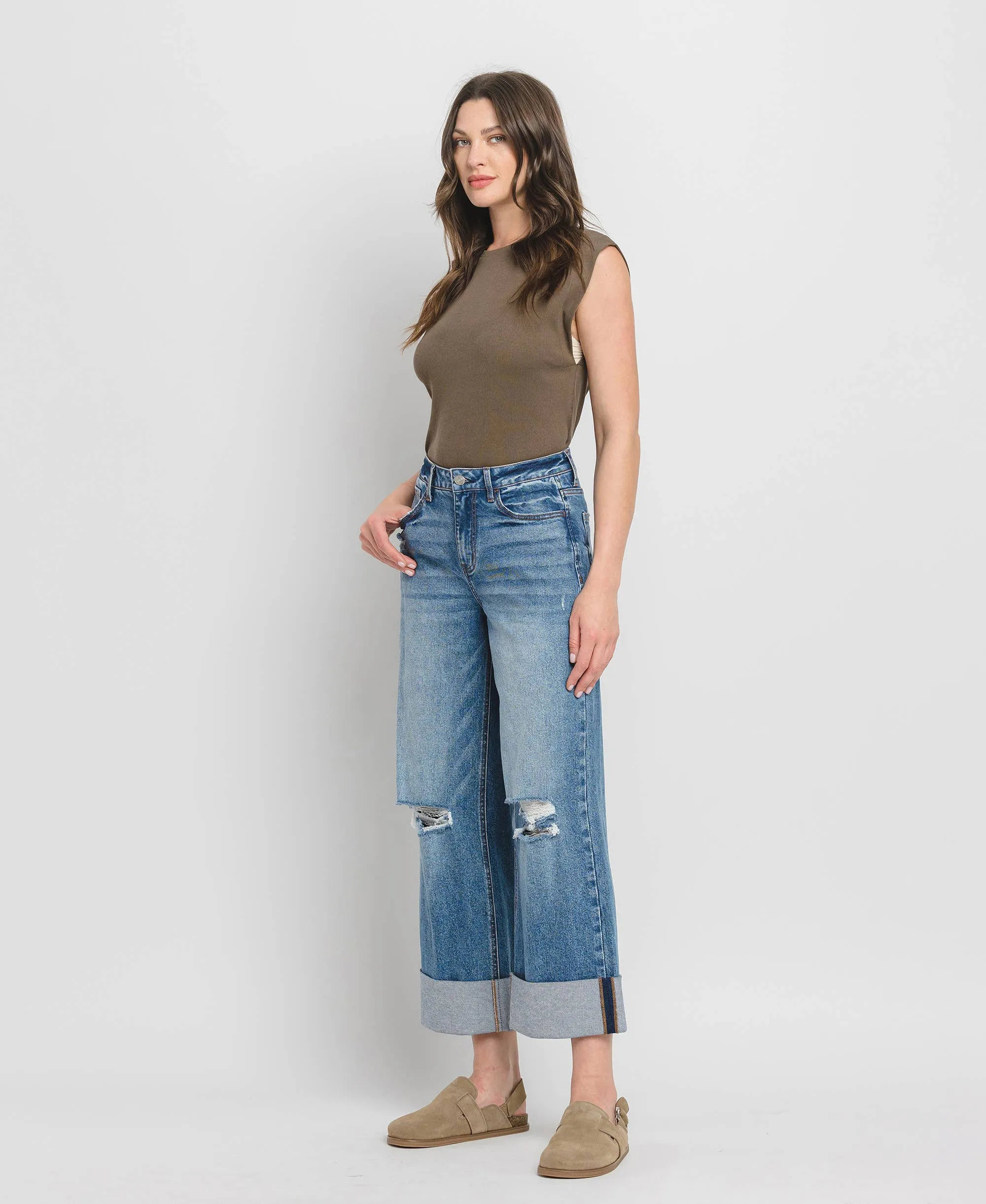 Lovervet Super High Rise Double Cuffed Baggy Wide Leg Jean