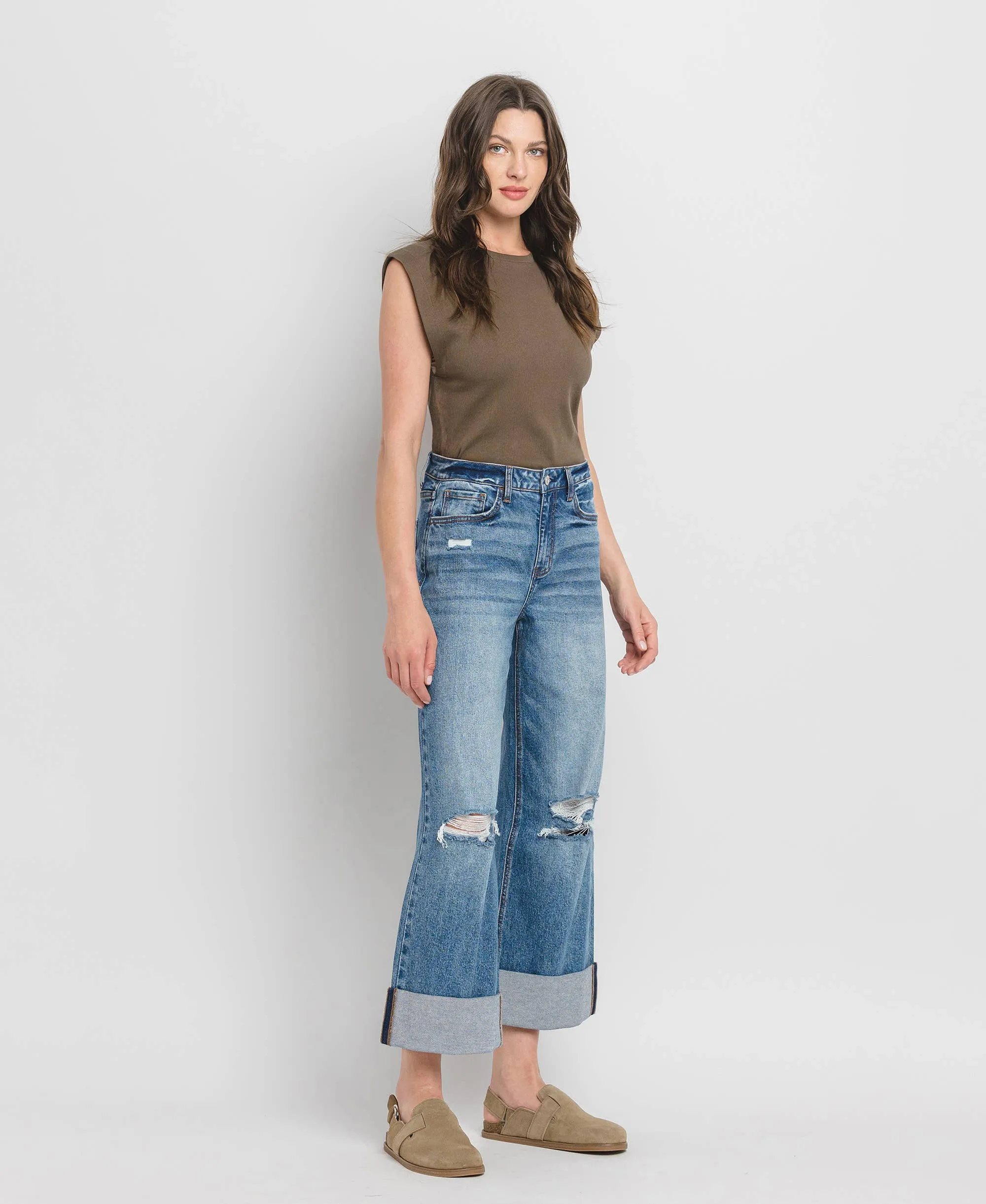 Lovervet Super High Rise Double Cuffed Baggy Wide Leg Jean