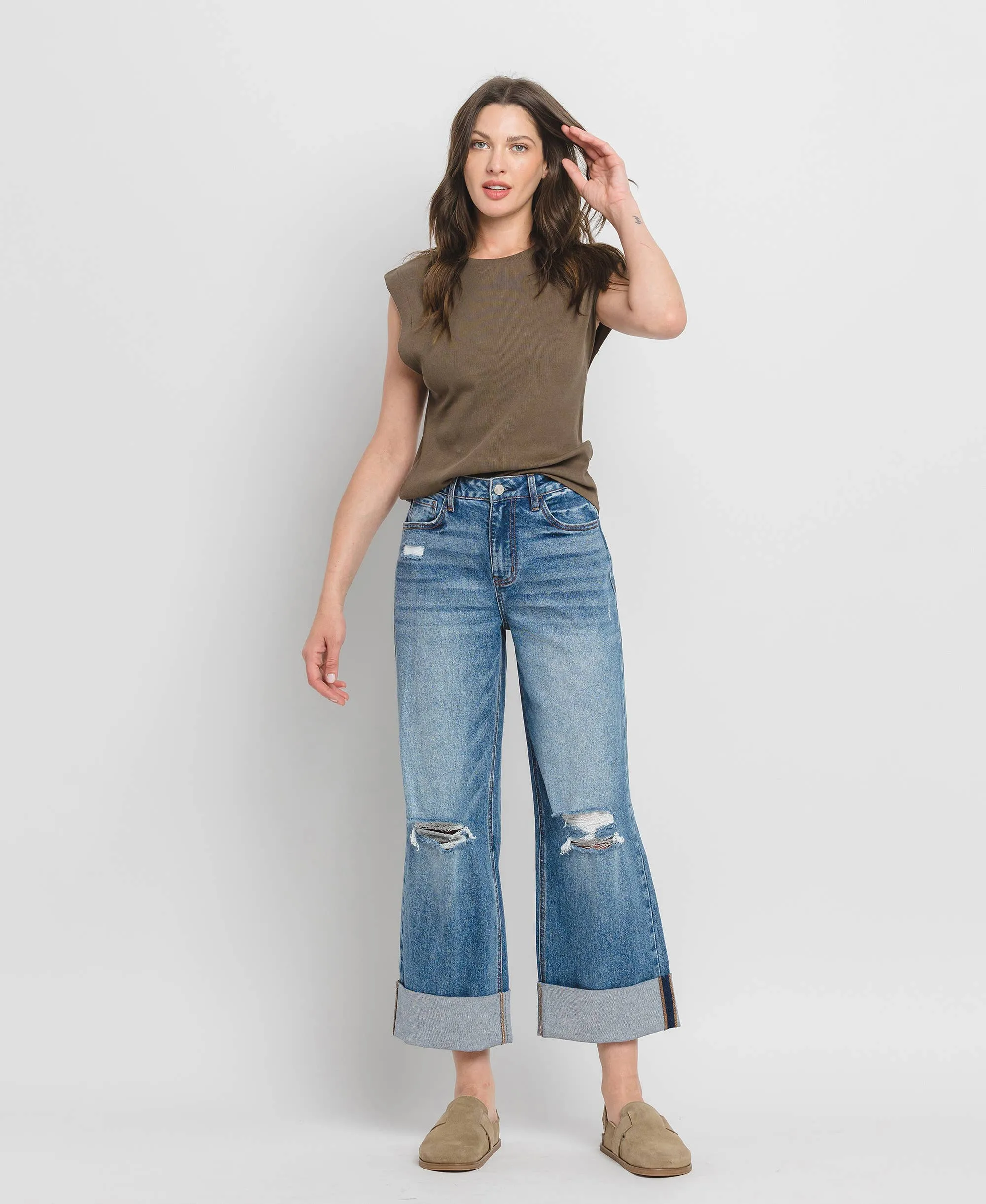Lovervet Super High Rise Double Cuffed Baggy Wide Leg Jean