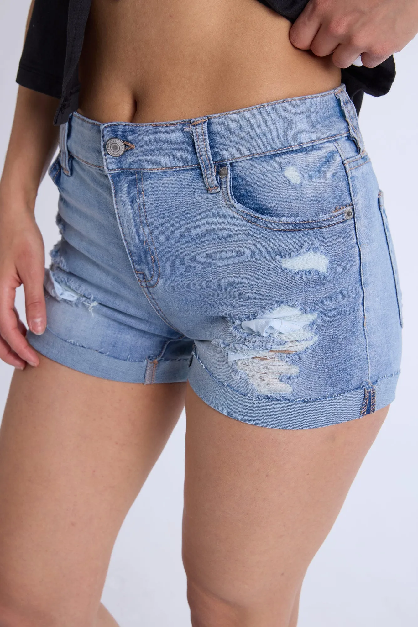 Low Rise Midi Denim Shorts