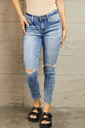 Mid Rise Distressed Skinny Jeans