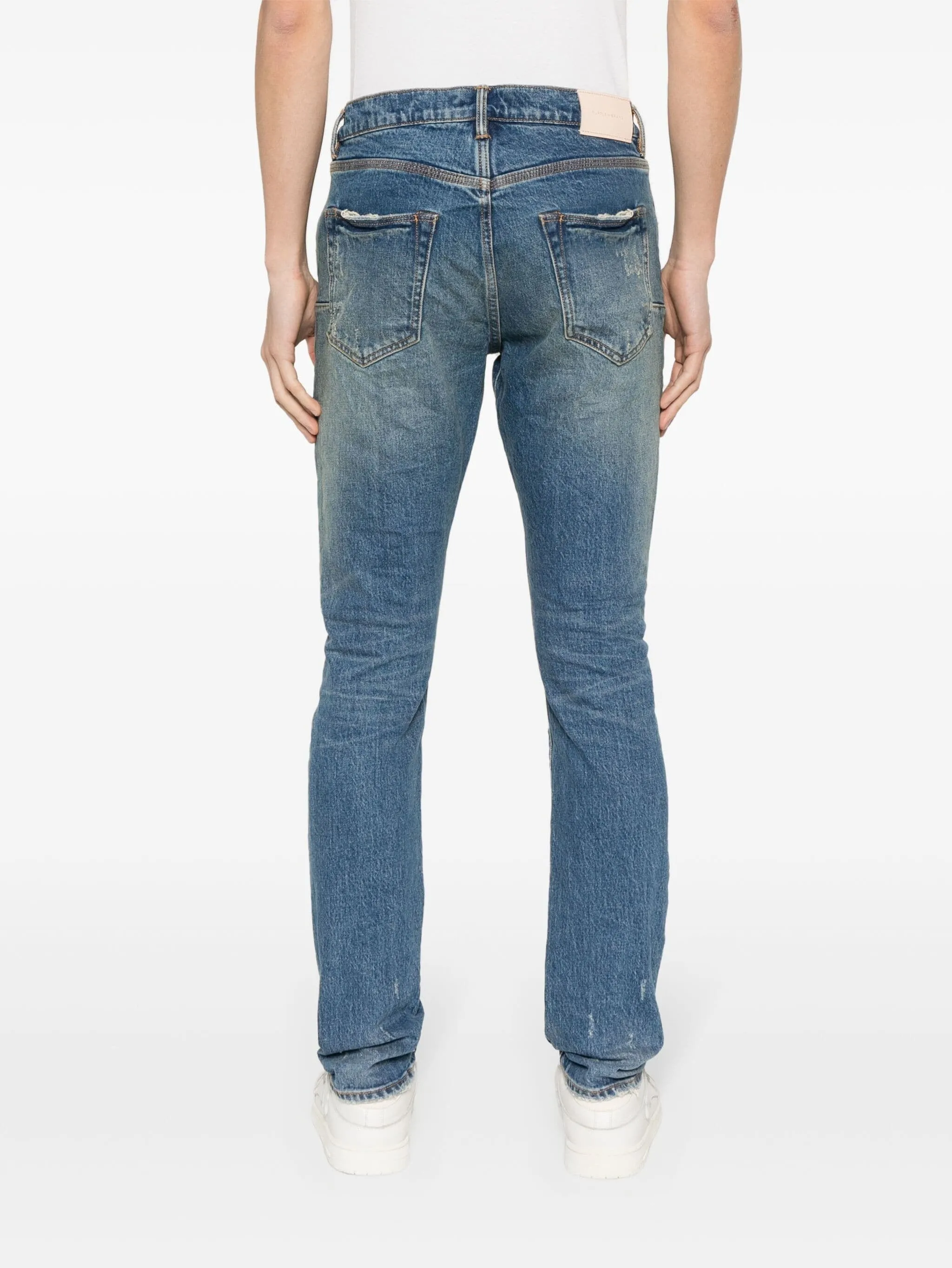 P001 DISTRESSED SLIM-FIT RIPPED DETAILING JEANS