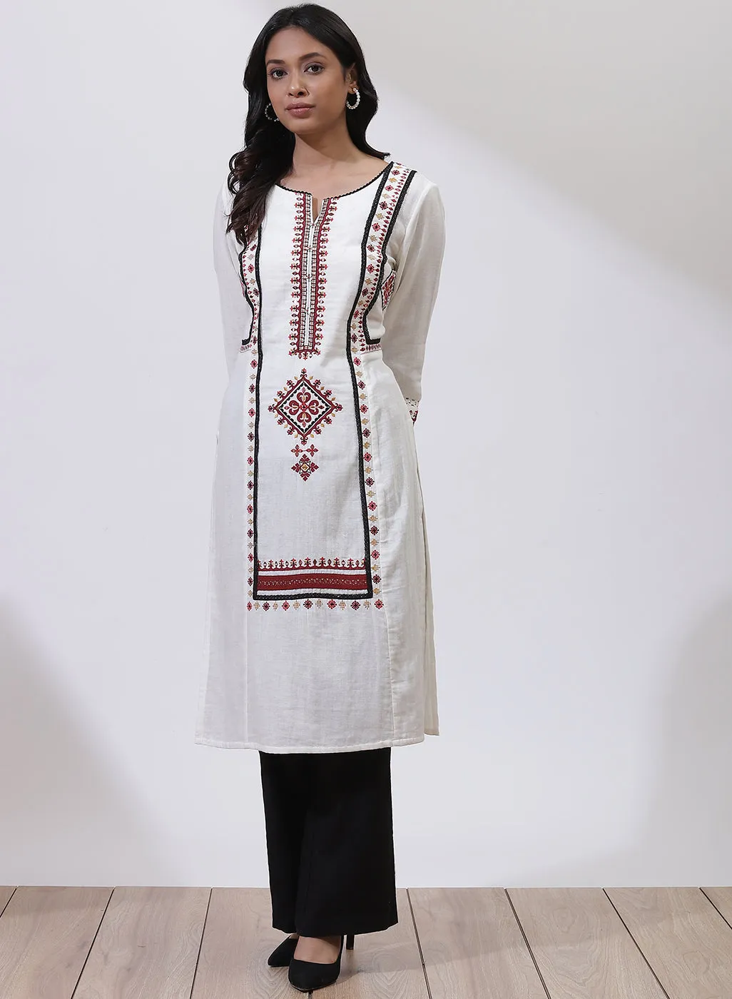 Pearl White Embroidered Nargis Kurta