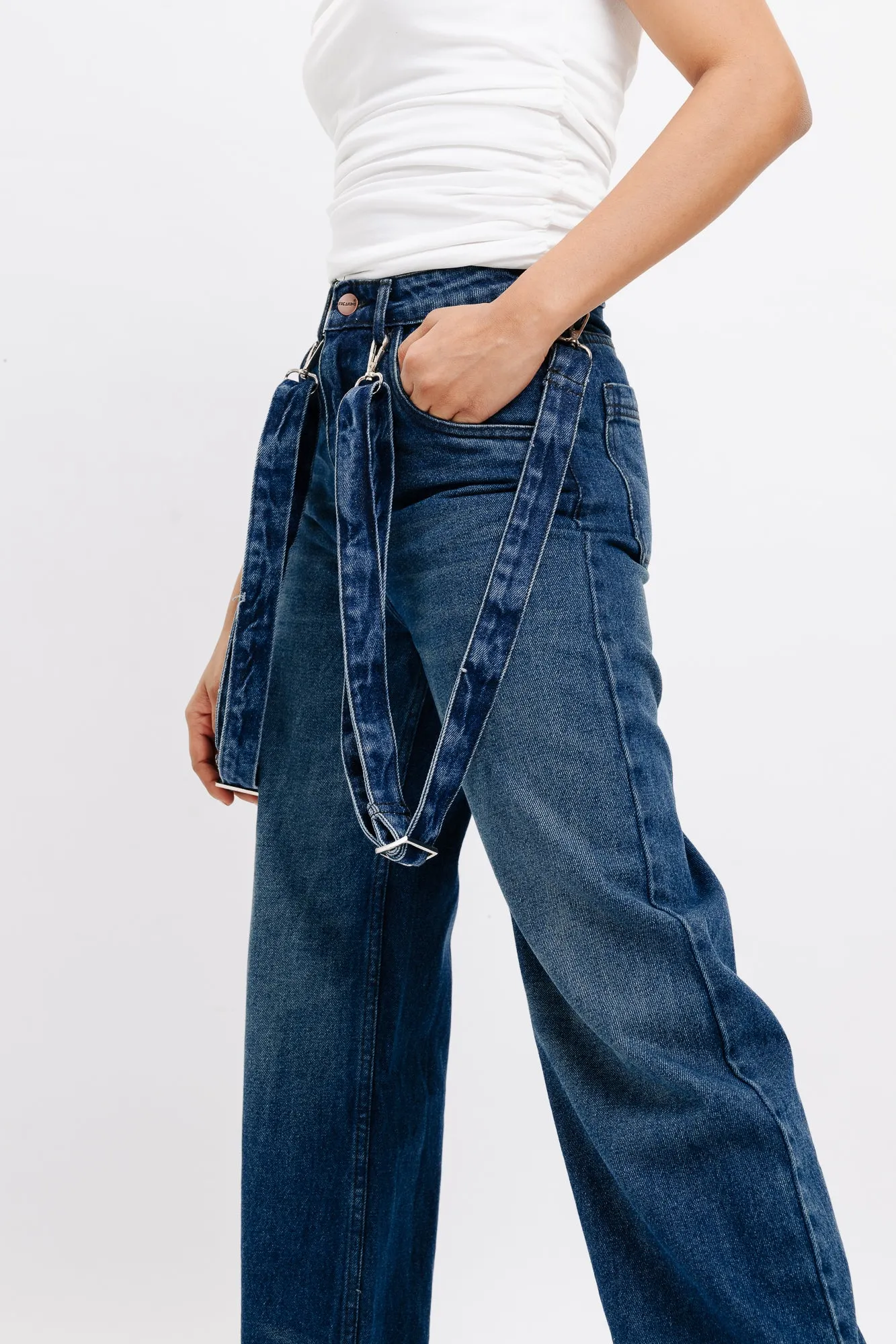 Retro Suspender Straight Fit Denim Jeans