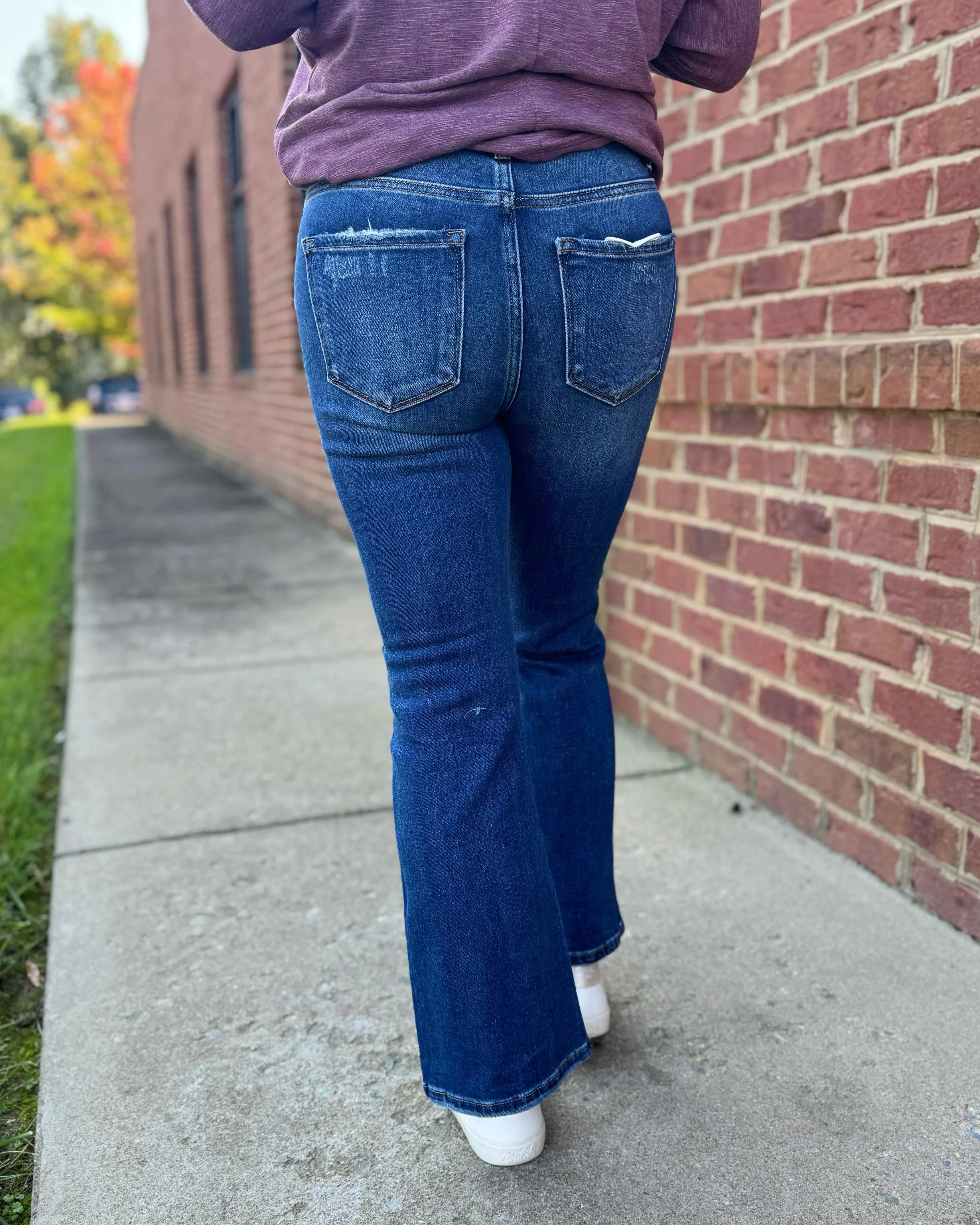 Risen REG/CURVY Dark Wash Cropped Flare Jeans FINAL SALE
