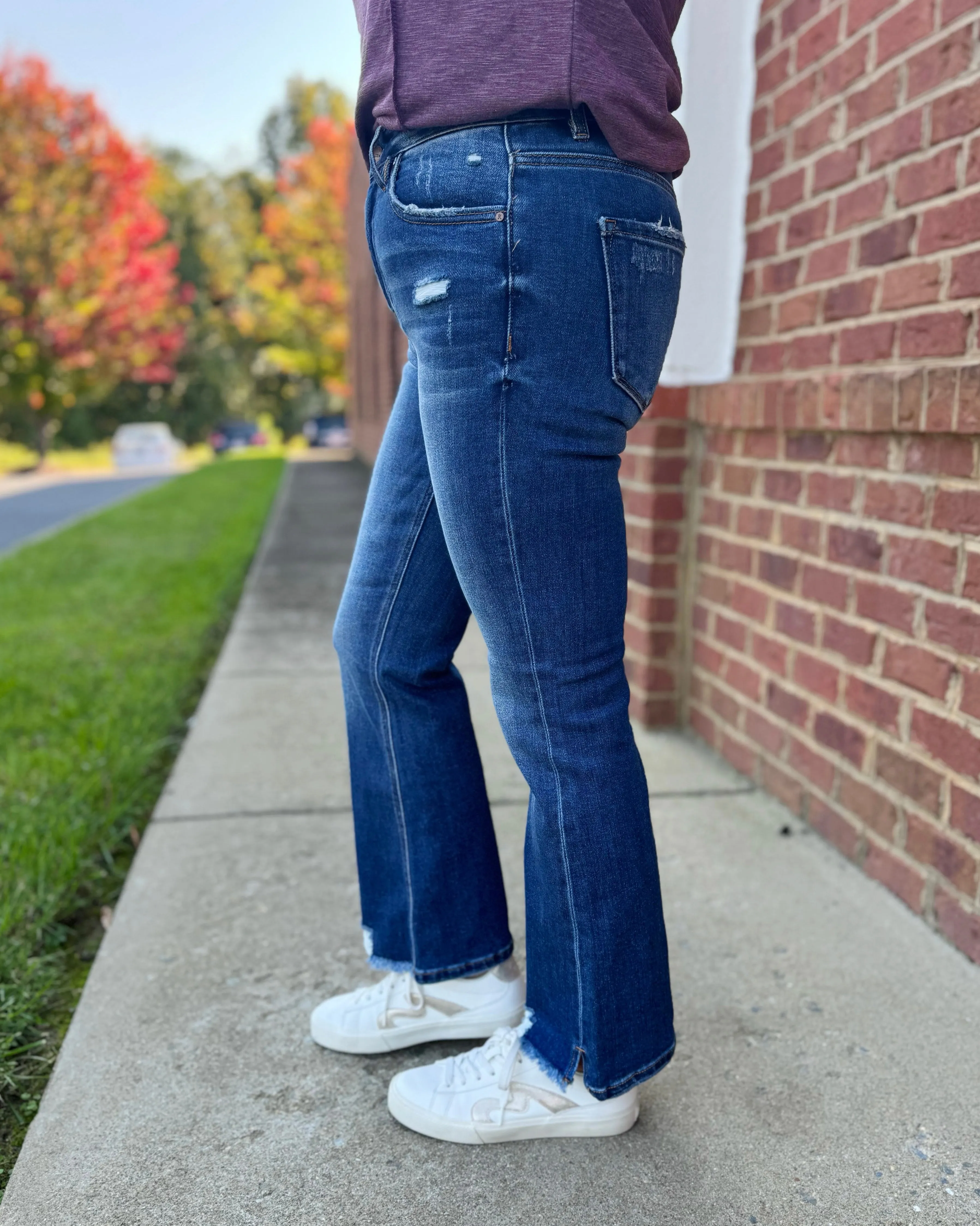 Risen REG/CURVY Dark Wash Cropped Flare Jeans FINAL SALE