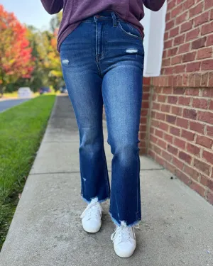 Risen REG/CURVY Dark Wash Cropped Flare Jeans FINAL SALE