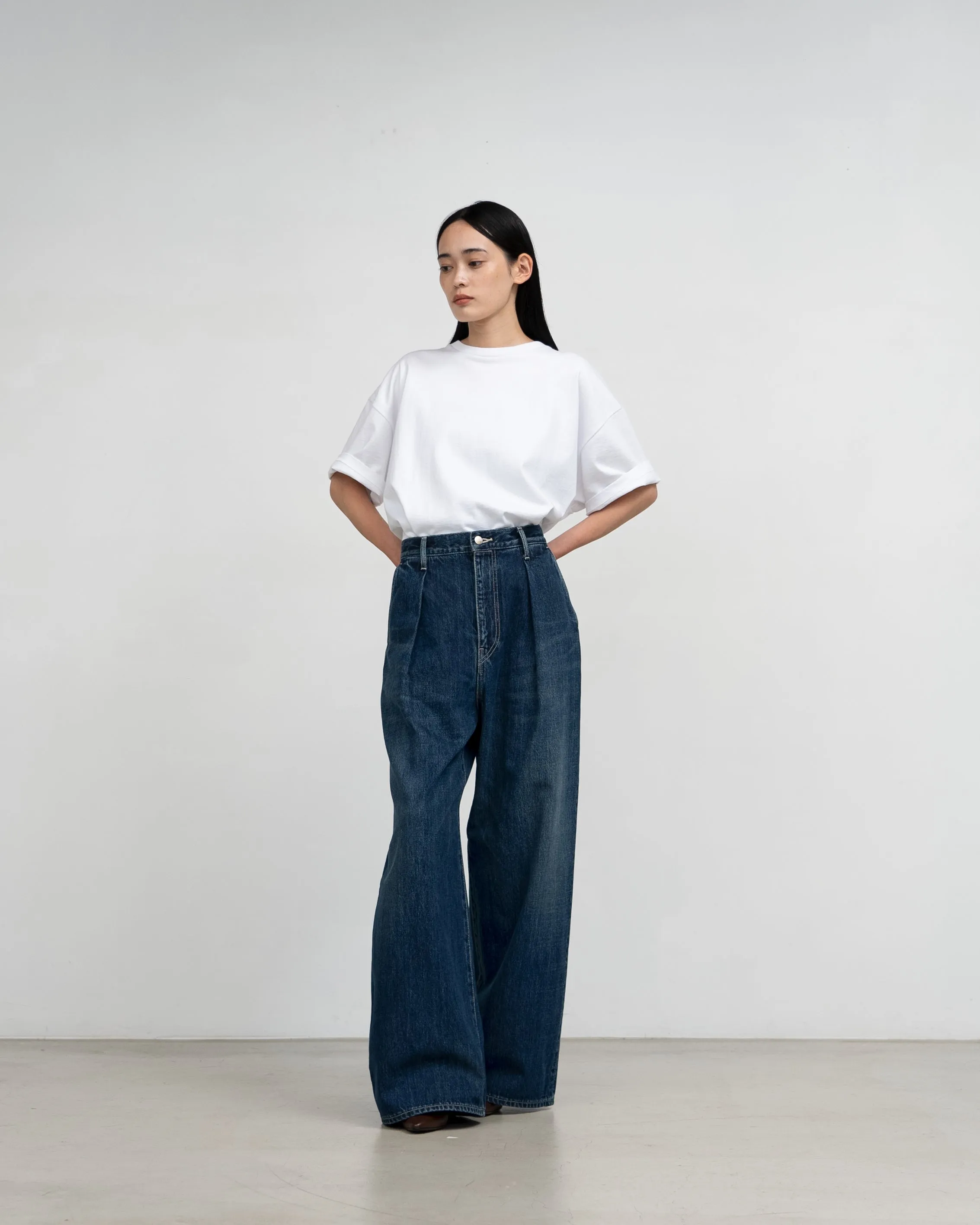 Selvage Denim Two Tuck Wide Pants-DARK FADE-