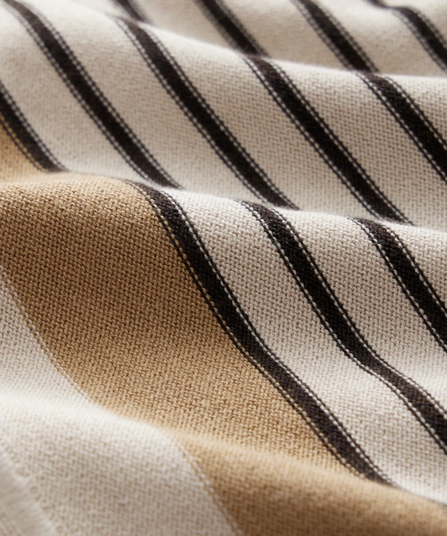Silk-Cotton Striped Full-Placket Sweater Polo