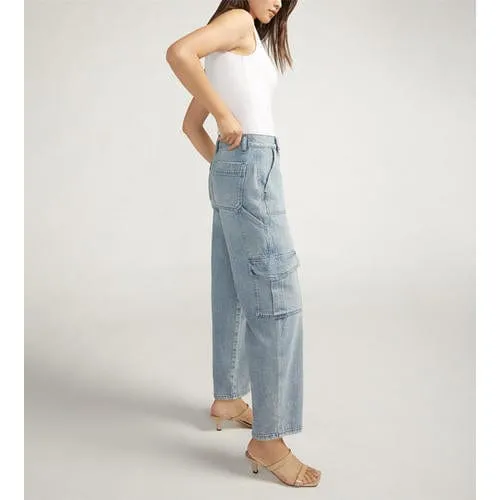 Silver Denim Utility Cargo Pant
