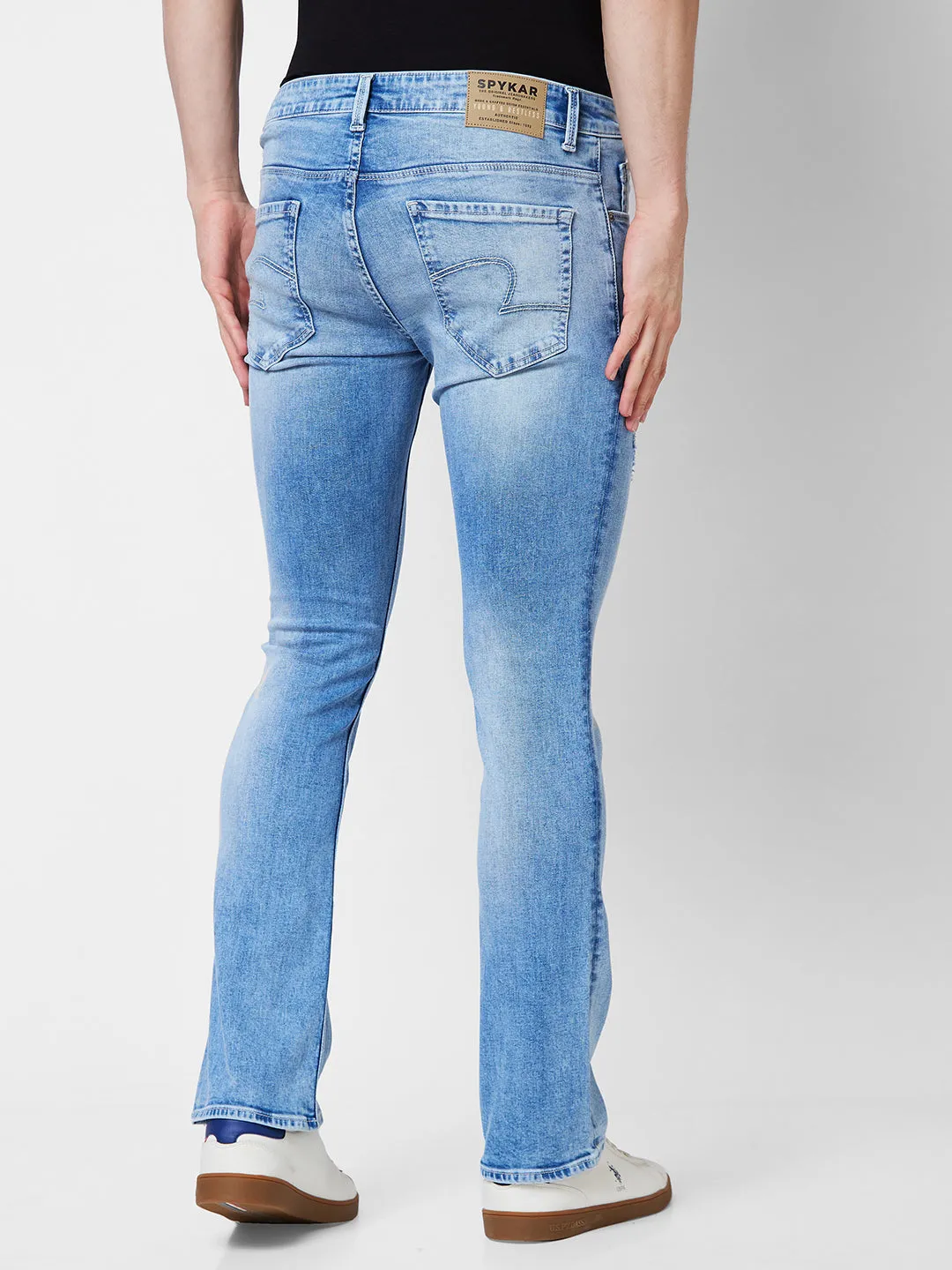 Spykar Mid Rise Bootcut  Blue Jeans For Men