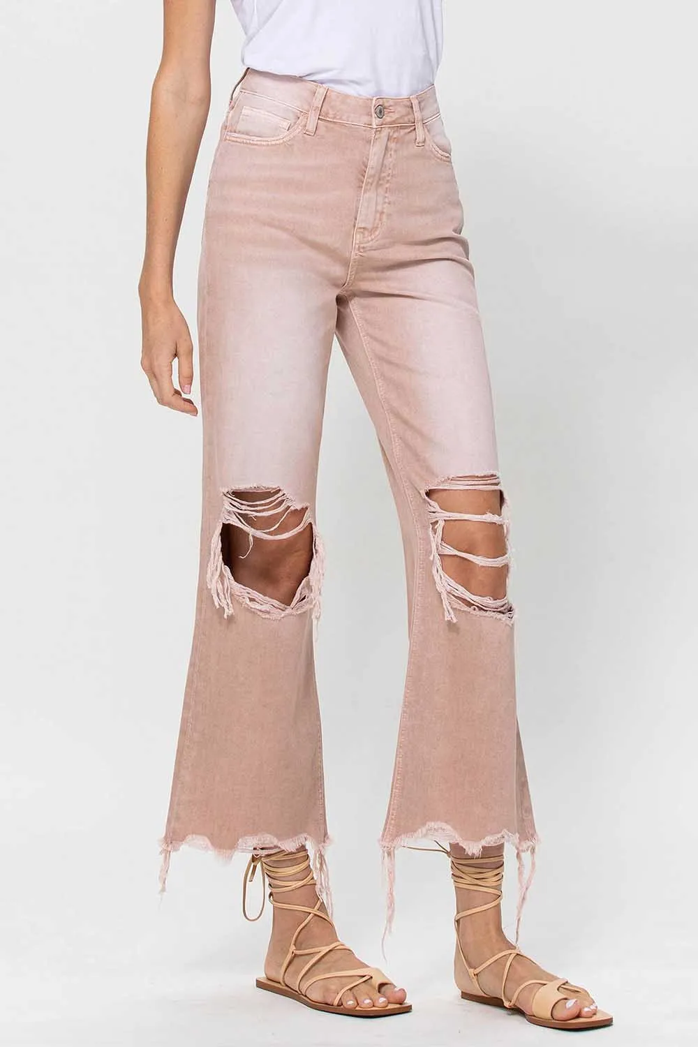 Vervet by Flying Monkey 90's Vintage Super High Rise Crop Deconstructed Flare Jeans In July Song