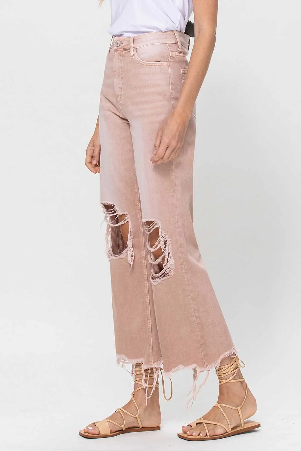 Vervet by Flying Monkey 90's Vintage Super High Rise Crop Deconstructed Flare Jeans In July Song