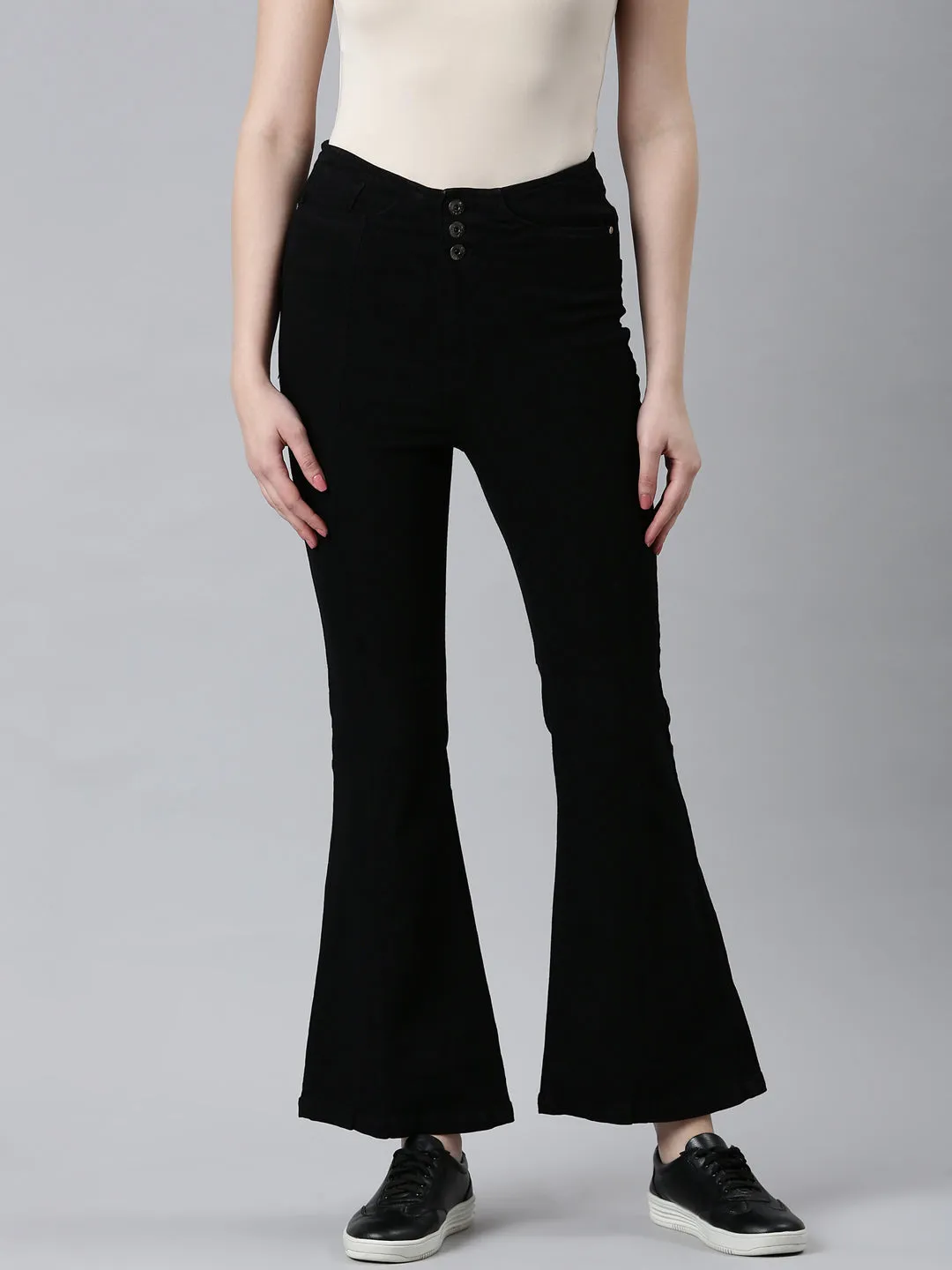 Women Black Bootcut High-Rise Denim Jeans