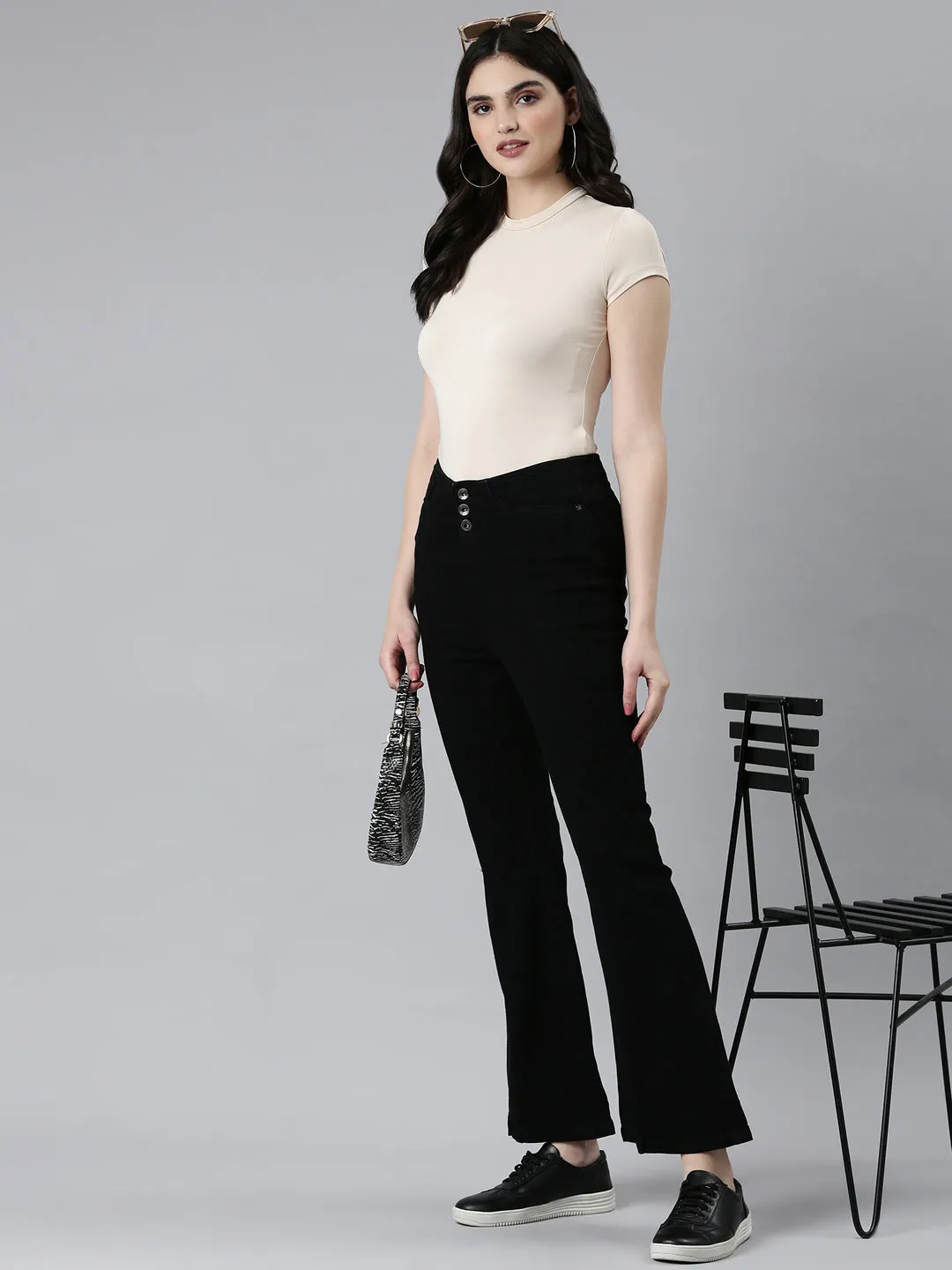 Women Black Bootcut High-Rise Denim Jeans