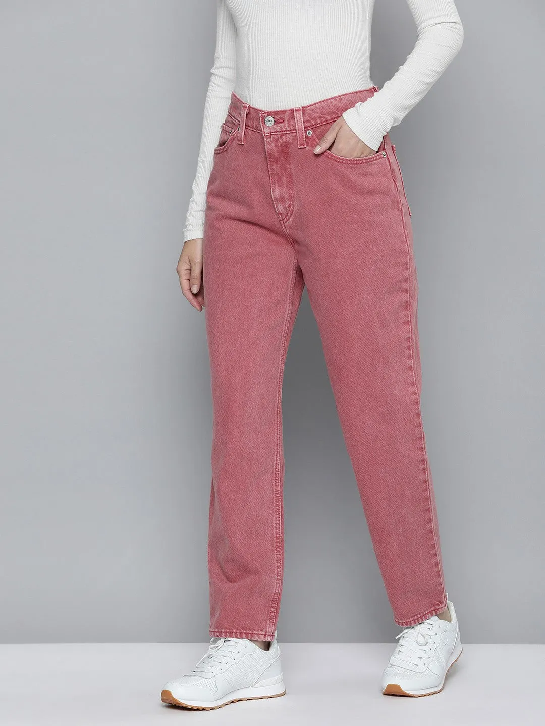 Women's 80s Pink Loose Tapered Fit High Rise Jeans