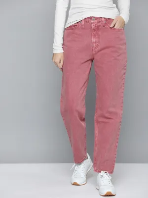 Women's 80s Pink Loose Tapered Fit High Rise Jeans