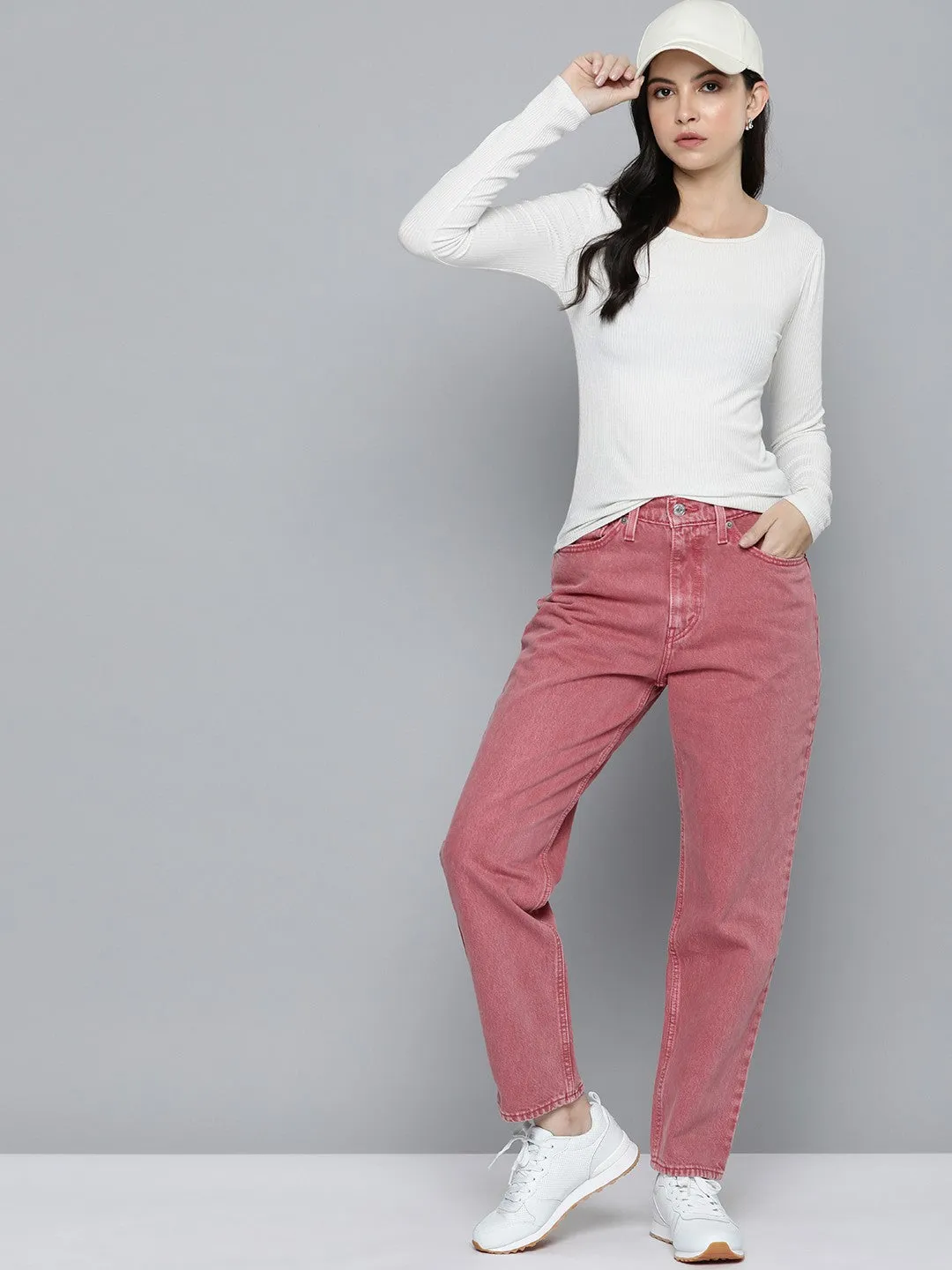 Women's 80s Pink Loose Tapered Fit High Rise Jeans