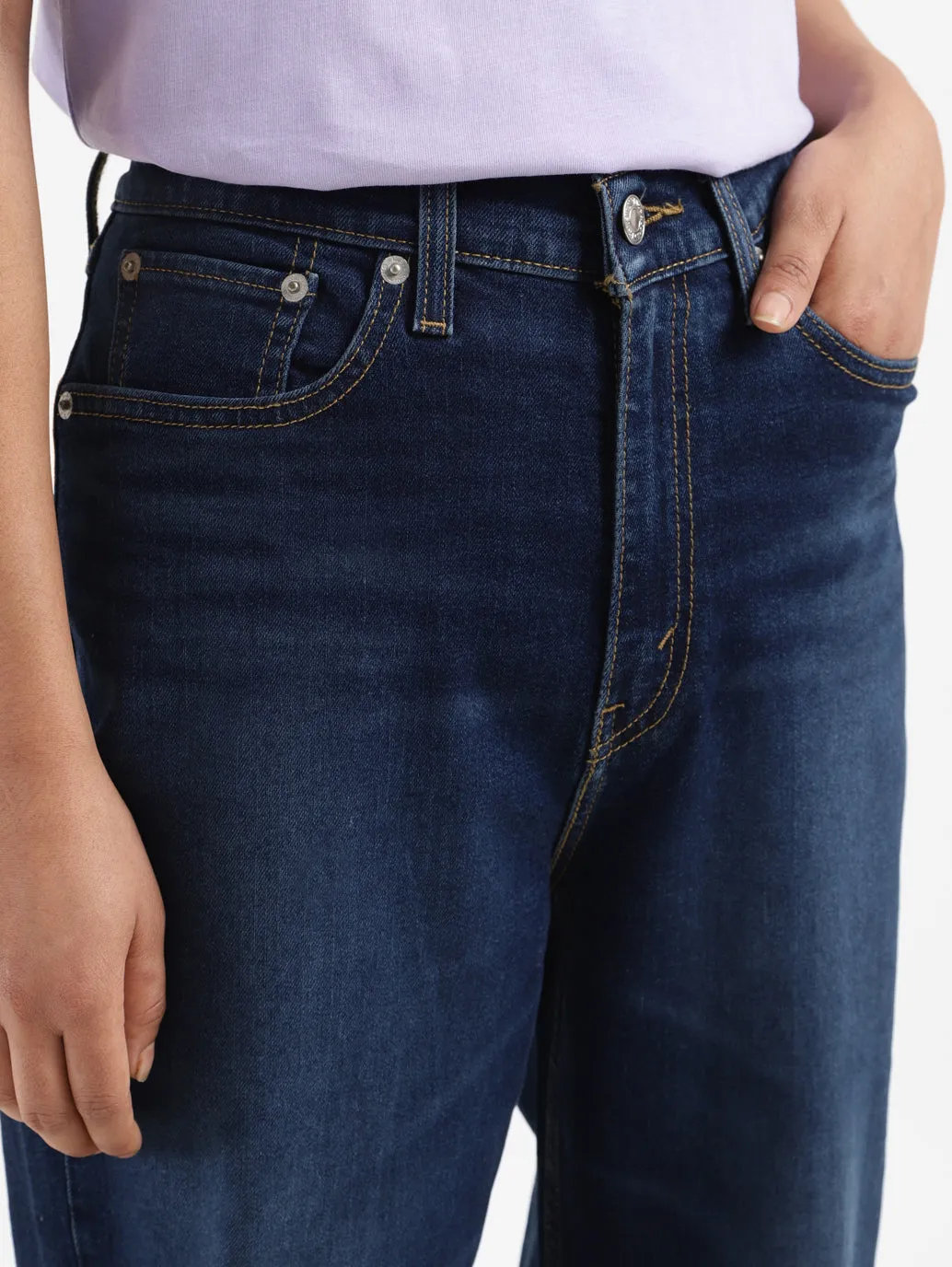 Women's Navy Blue Loose Tapered Fit High Rise Jeans