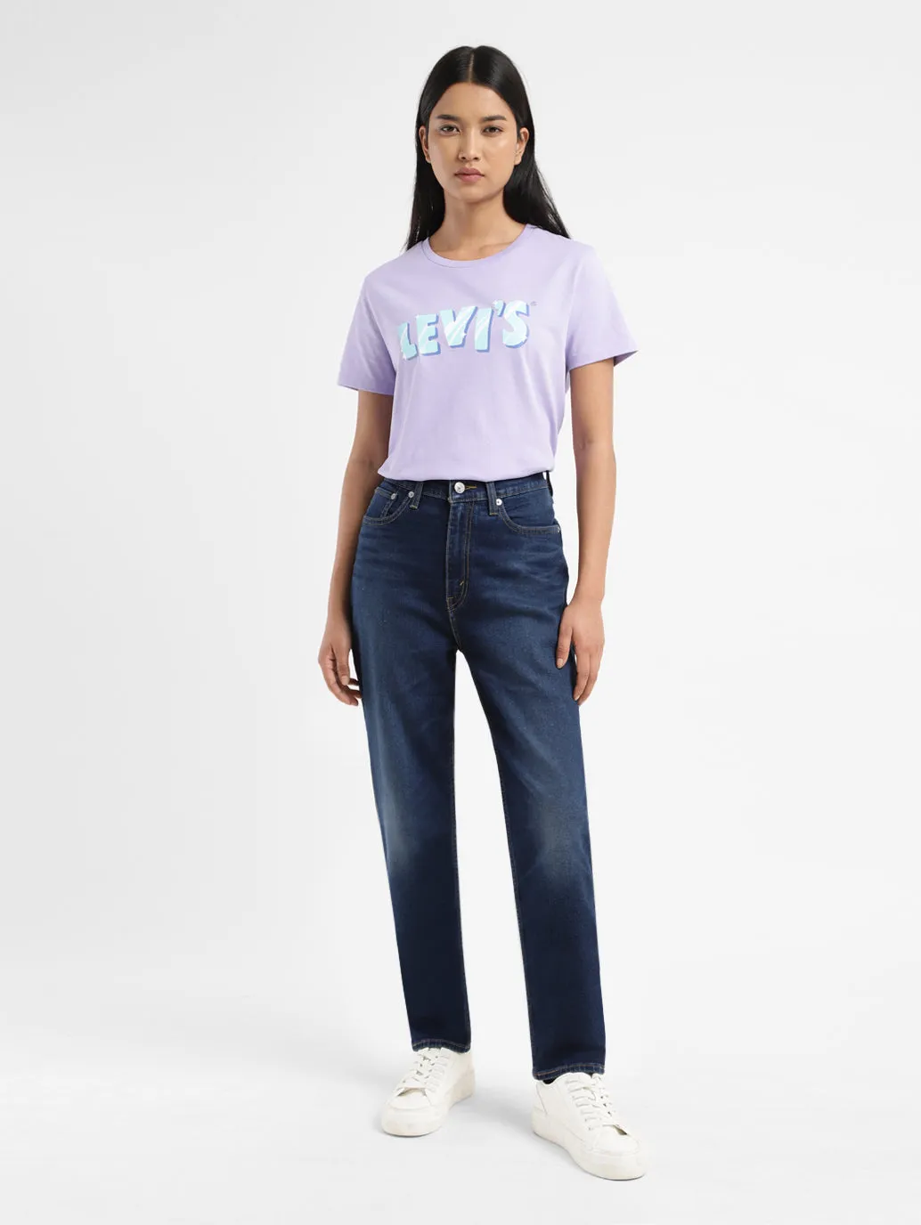 Women's Navy Blue Loose Tapered Fit High Rise Jeans