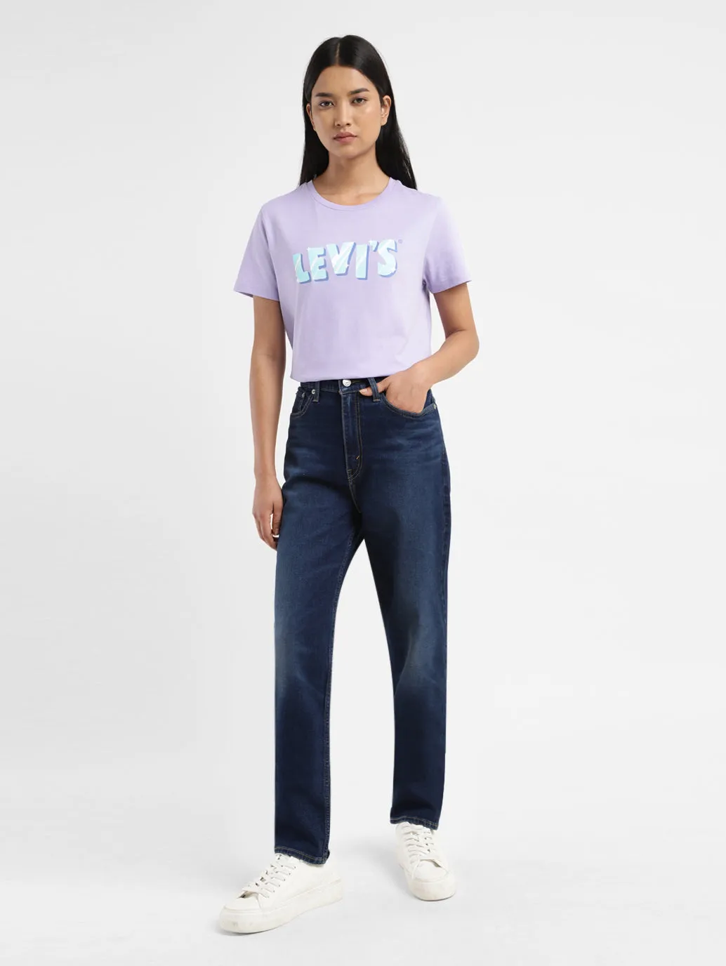 Women's Navy Blue Loose Tapered Fit High Rise Jeans