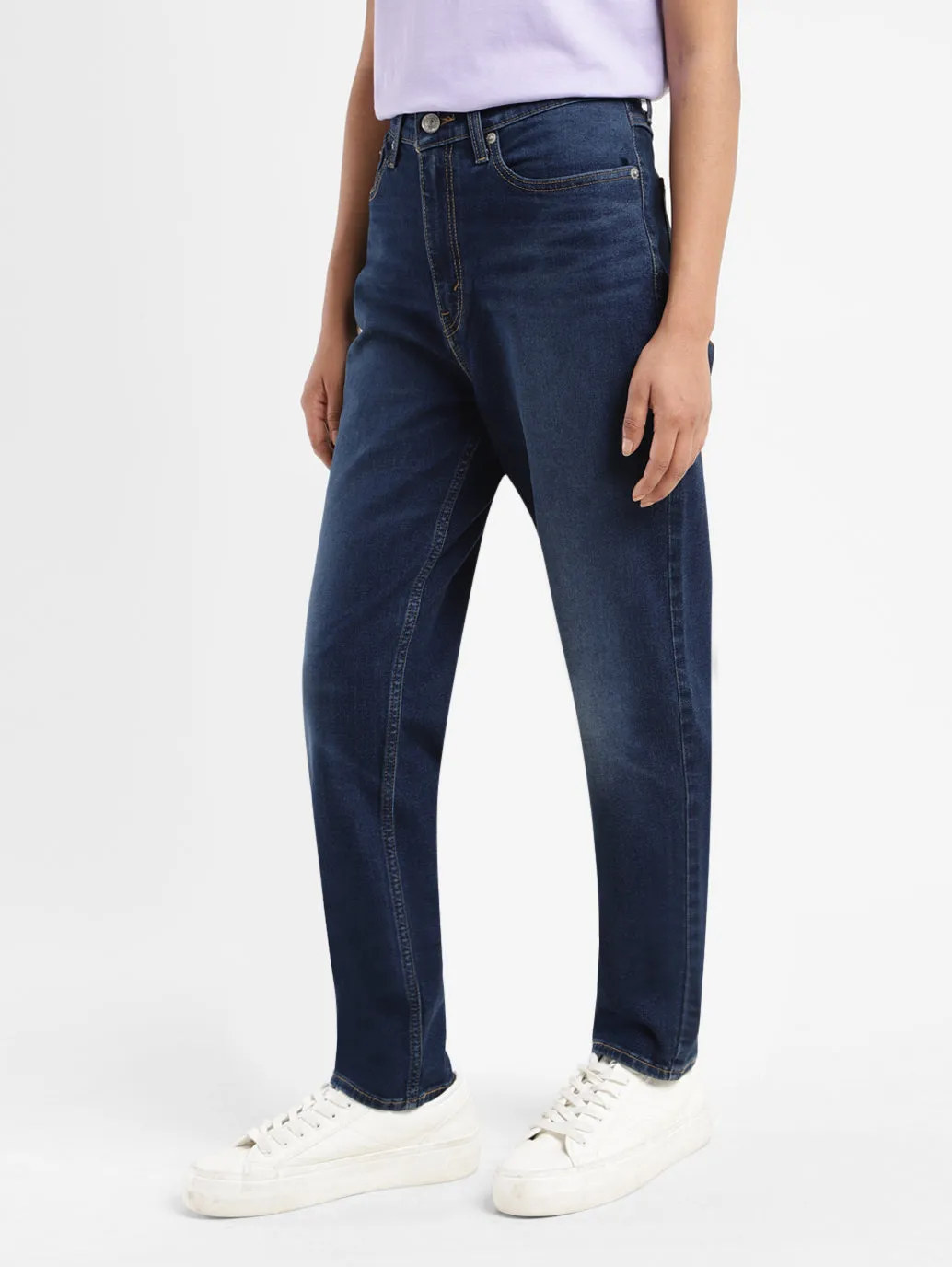 Women's Navy Blue Loose Tapered Fit High Rise Jeans