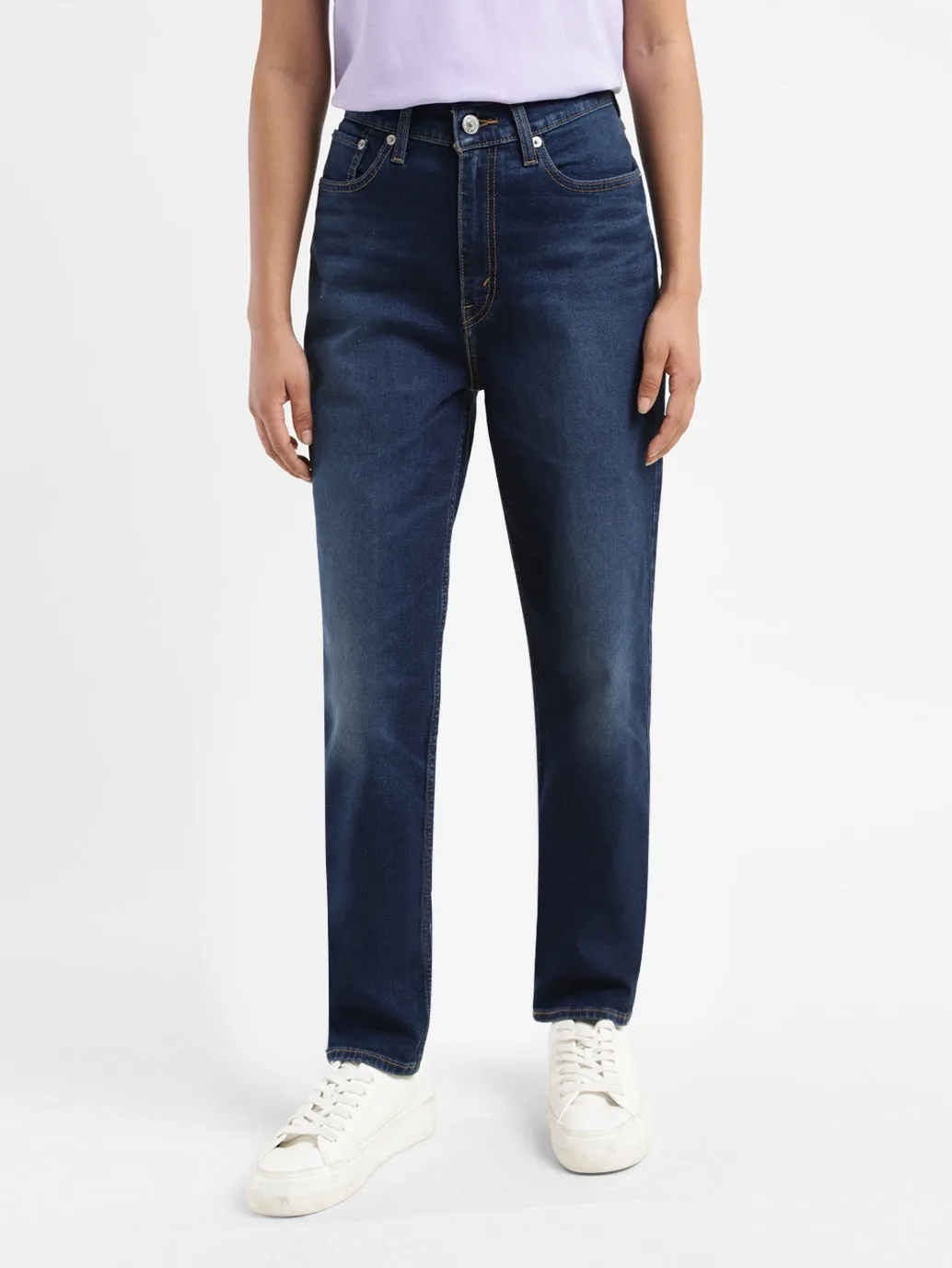 Women's Navy Blue Loose Tapered Fit High Rise Jeans